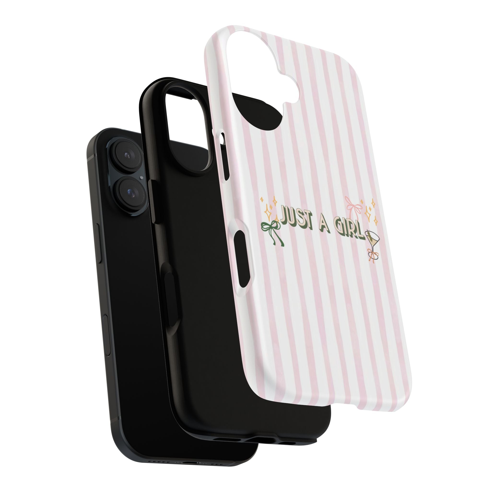 Phone Case — “Just A Girl” Pink Striped Protective Case