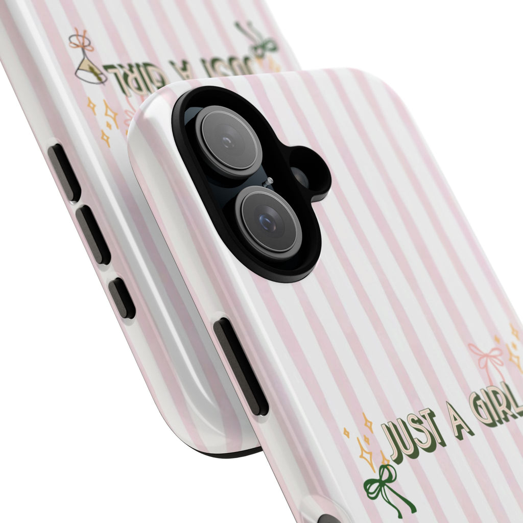 Phone Case — “Just A Girl” Pink Striped Protective Case