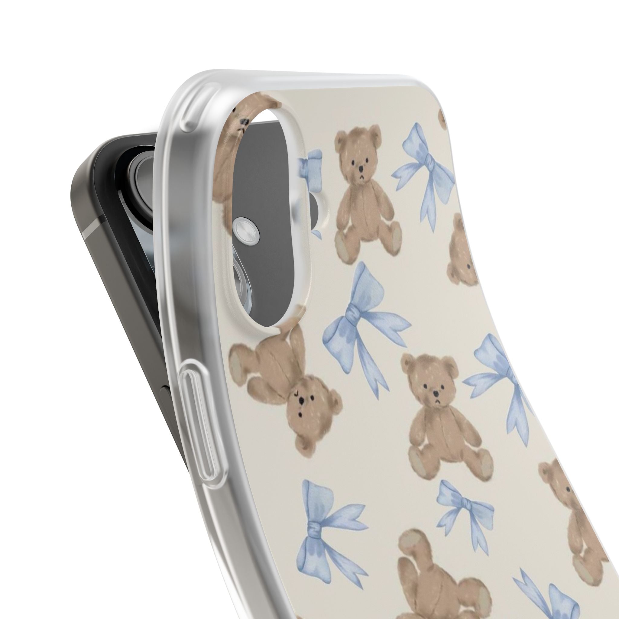 Teddy Bear Pattern Phone Case — Cute Blue Bow Baby Shower Gift