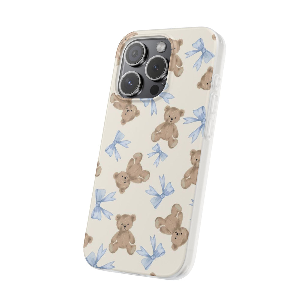 Teddy Bear Pattern Phone Case — Cute Blue Bow Baby Shower Gift