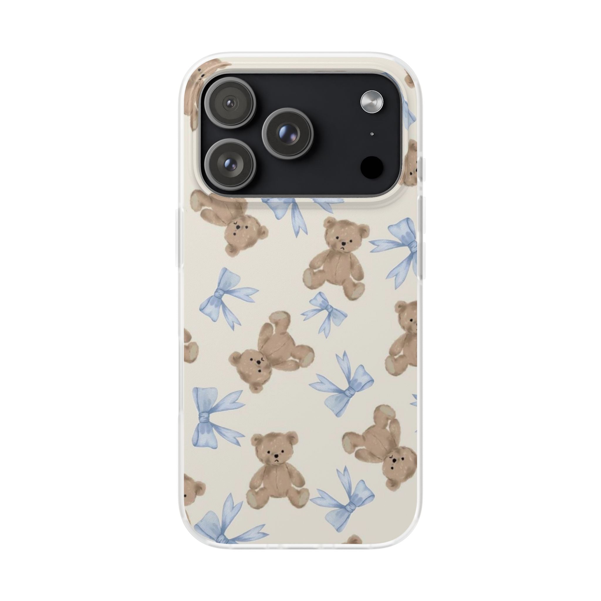 Teddy Bear Pattern Phone Case — Cute Blue Bow Baby Shower Gift