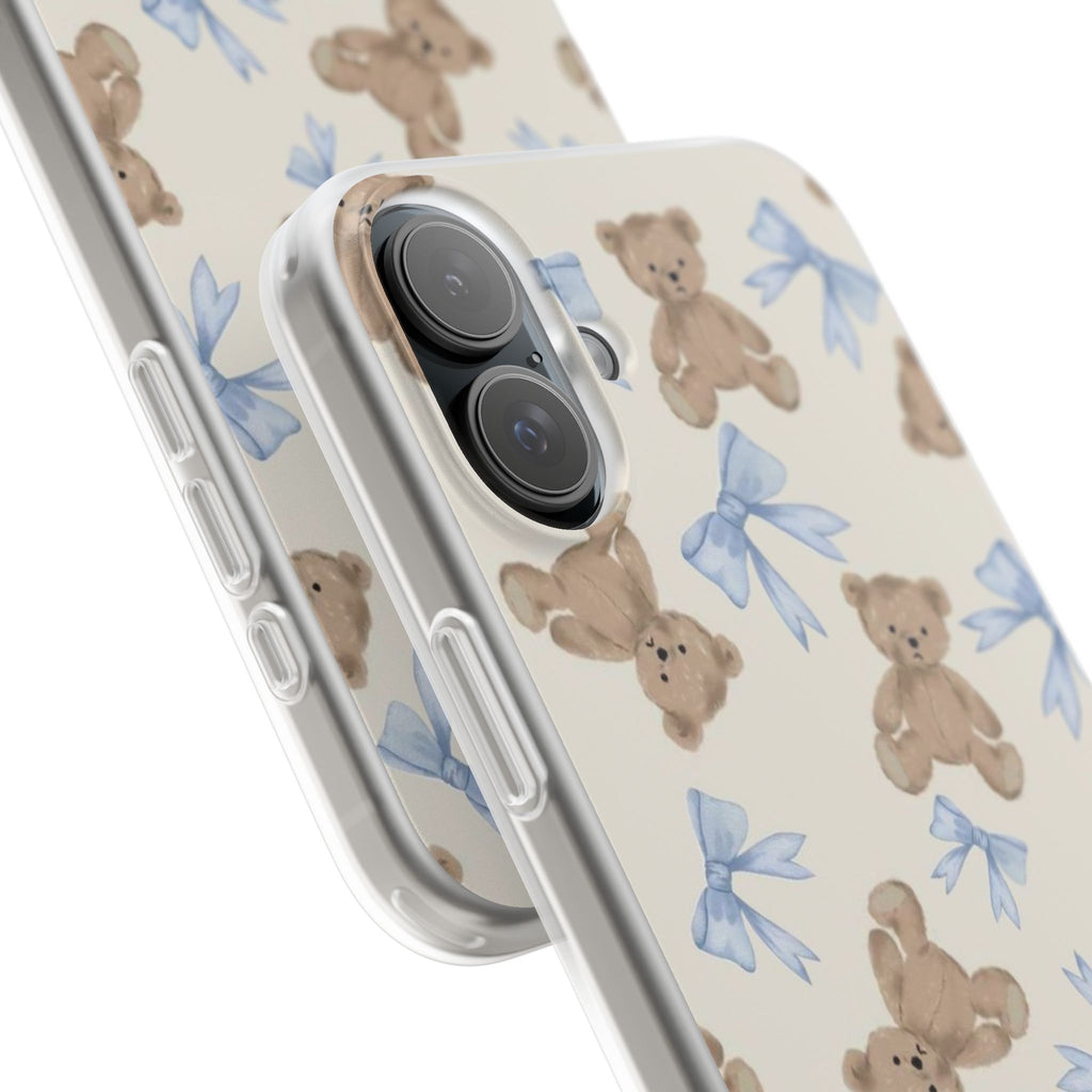 Teddy Bear Pattern Phone Case — Cute Blue Bow Baby Shower Gift