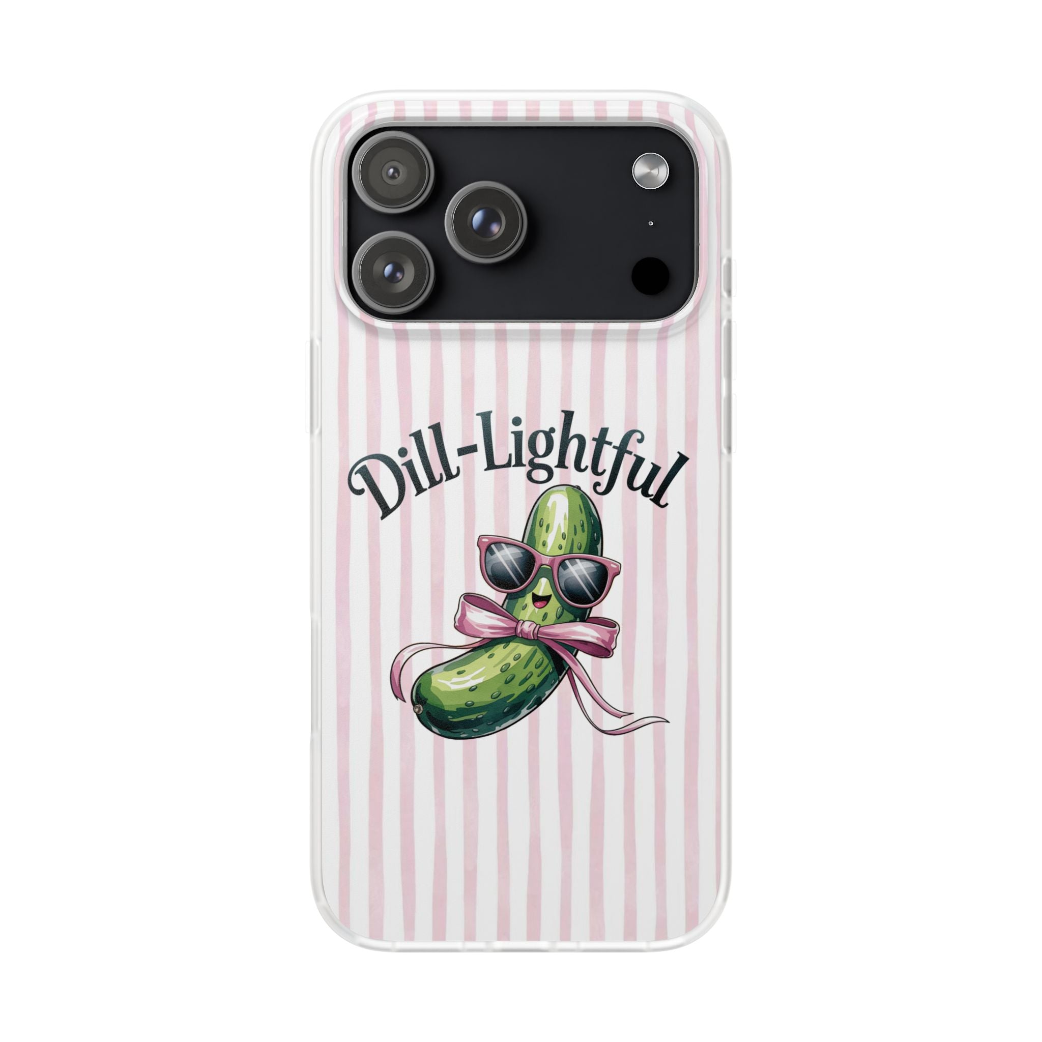 Phone Case — "Dill-Lightful" Cute Pickle Design on Pink Stripes