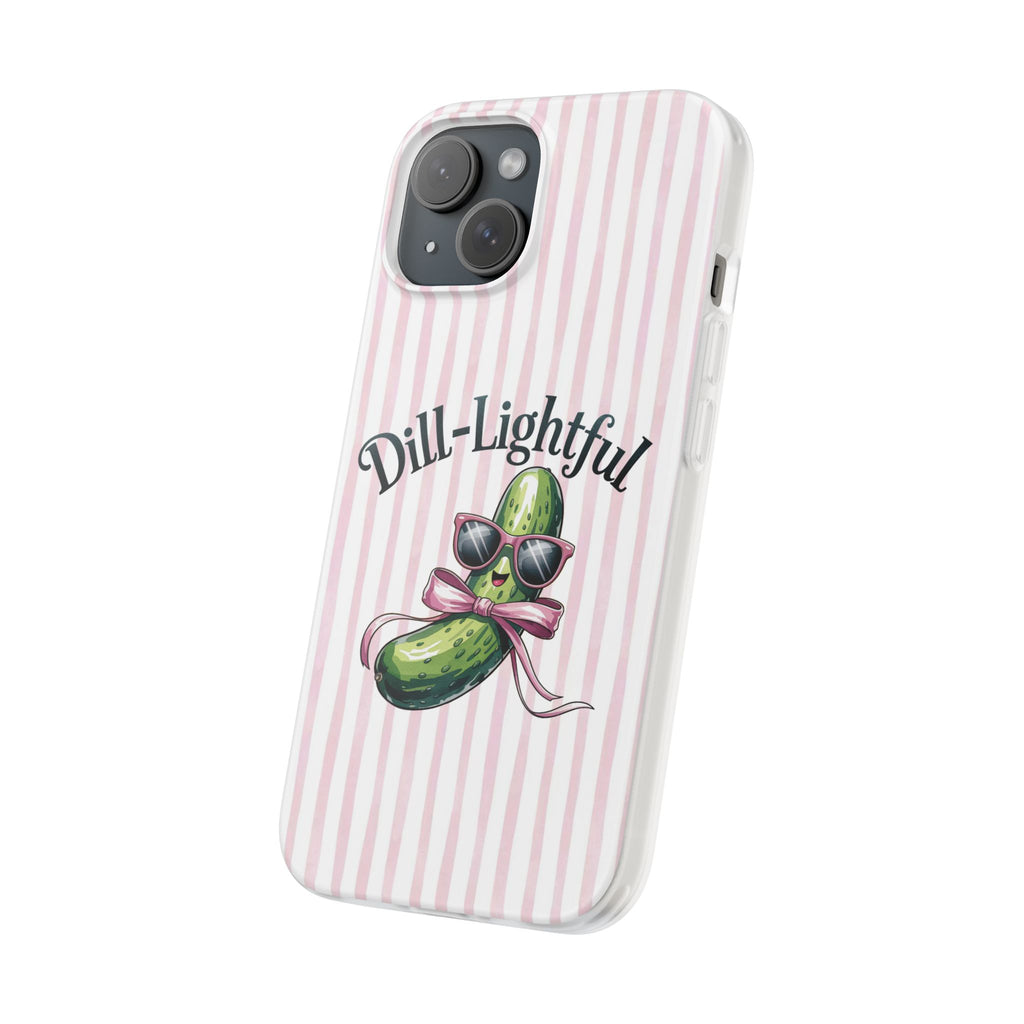 Phone Case — "Dill-Lightful" Cute Pickle Design on Pink Stripes