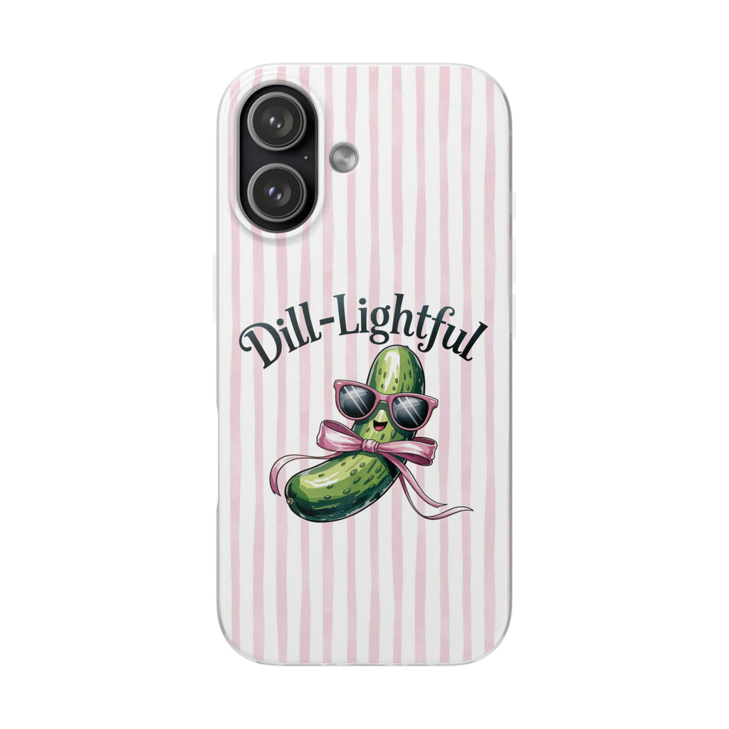 Phone Case — "Dill-Lightful" Cute Pickle Design on Pink Stripes