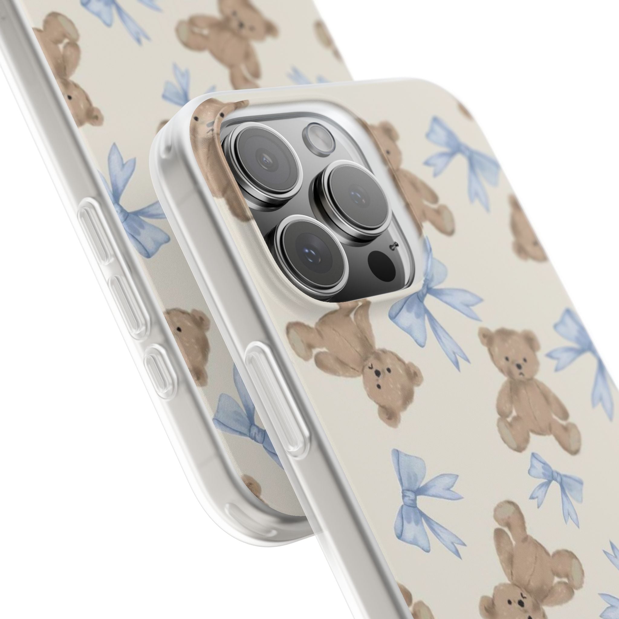 Teddy Bear Pattern Phone Case — Cute Blue Bow Baby Shower Gift