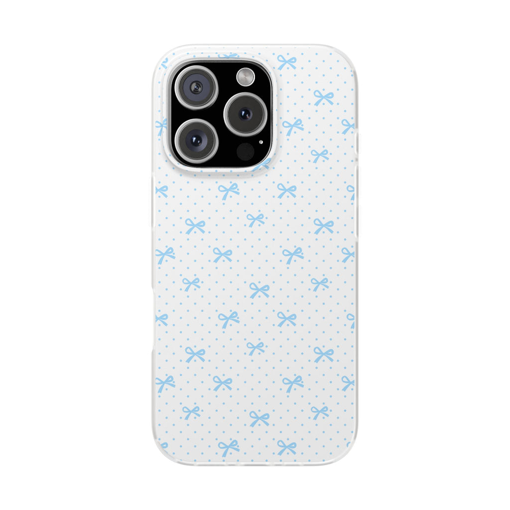 Blue Bow Pattern Flexi Phone Case — Cute Polka Dot Protective Cover
