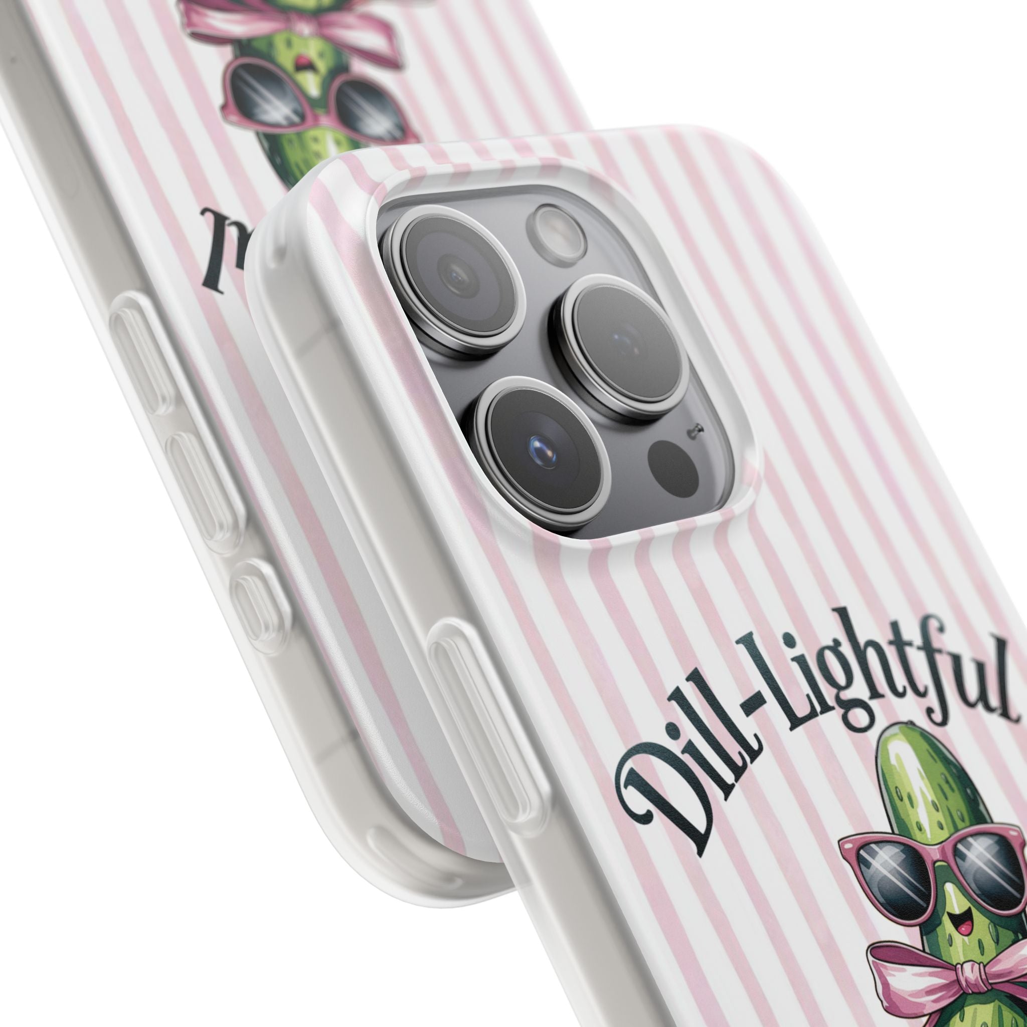 Phone Case — "Dill-Lightful" Cute Pickle Design on Pink Stripes