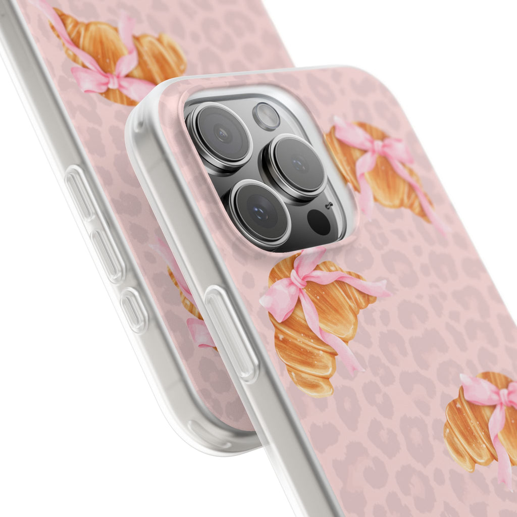 Pink Bow Croissant Phone Case — Cute Kawaii Pastry iPhone Cover
