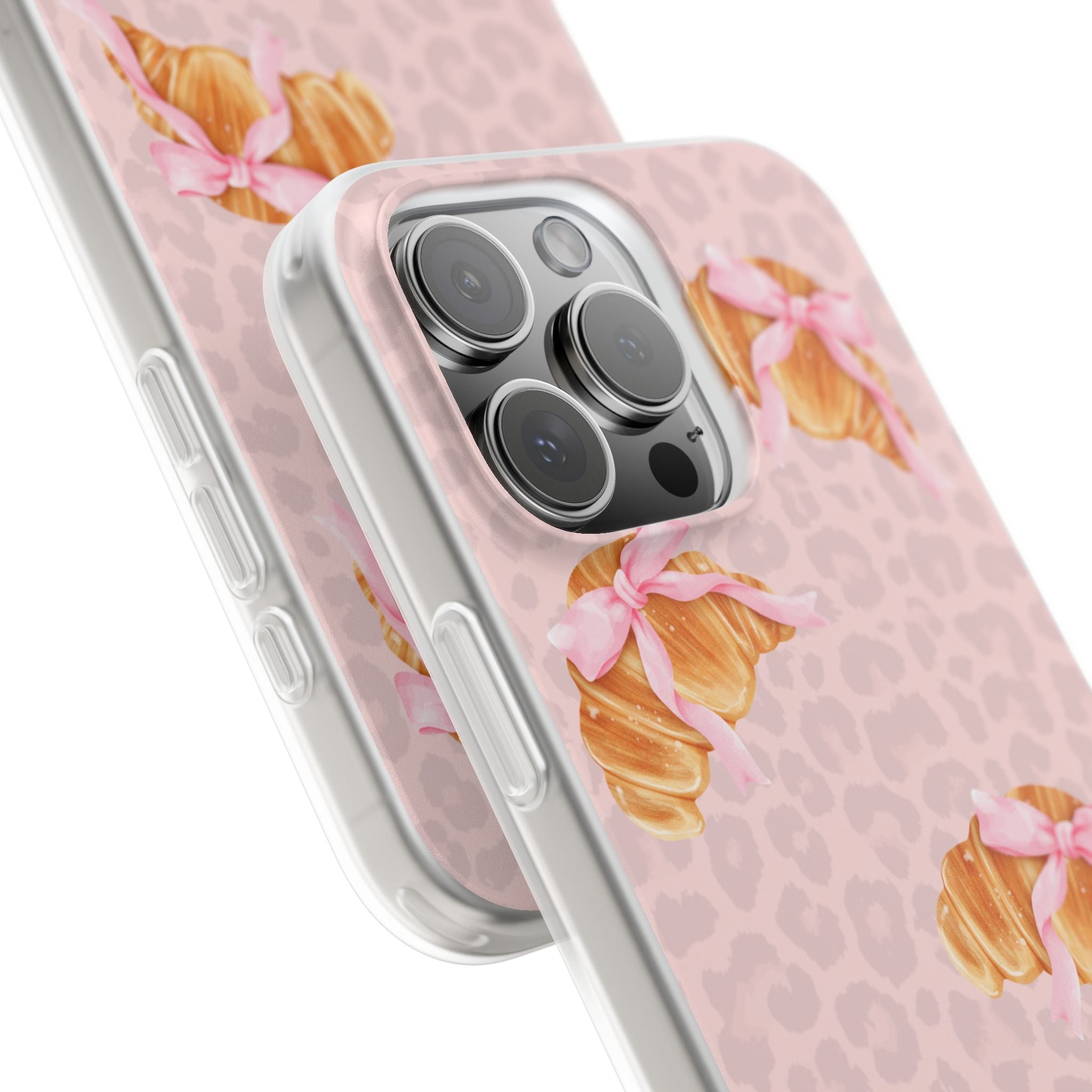 Pink Bow Croissant Phone Case — Cute Kawaii Pastry iPhone Cover