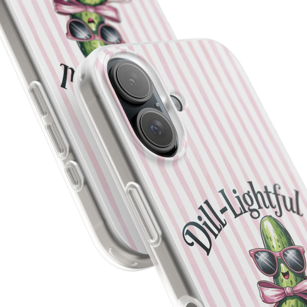 Phone Case — "Dill-Lightful" Cute Pickle Design on Pink Stripes
