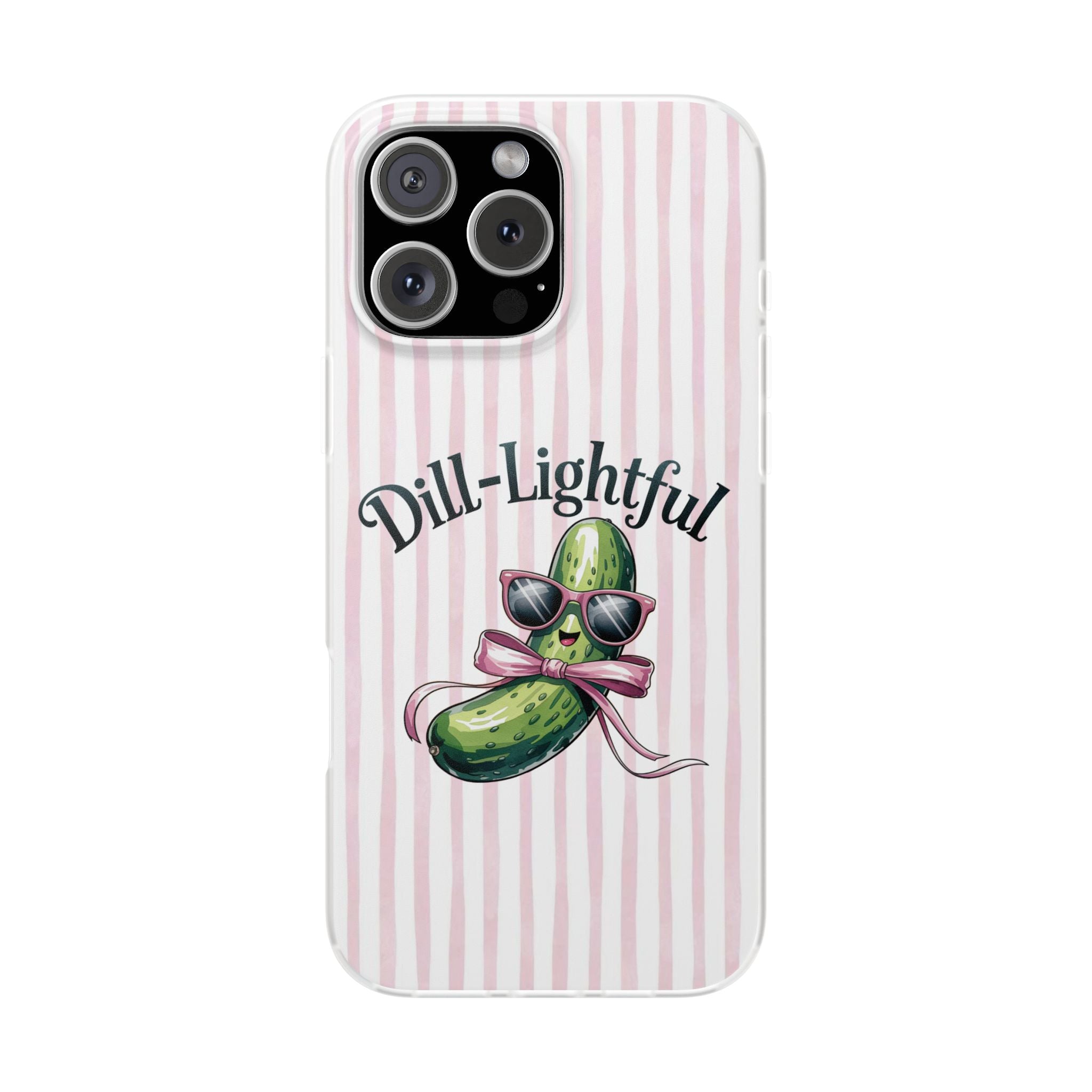 Phone Case — "Dill-Lightful" Cute Pickle Design on Pink Stripes