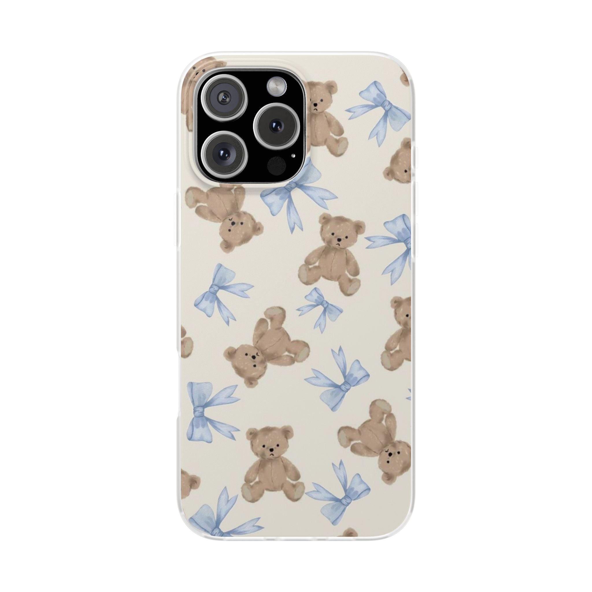 Teddy Bear Pattern Phone Case — Cute Blue Bow Baby Shower Gift