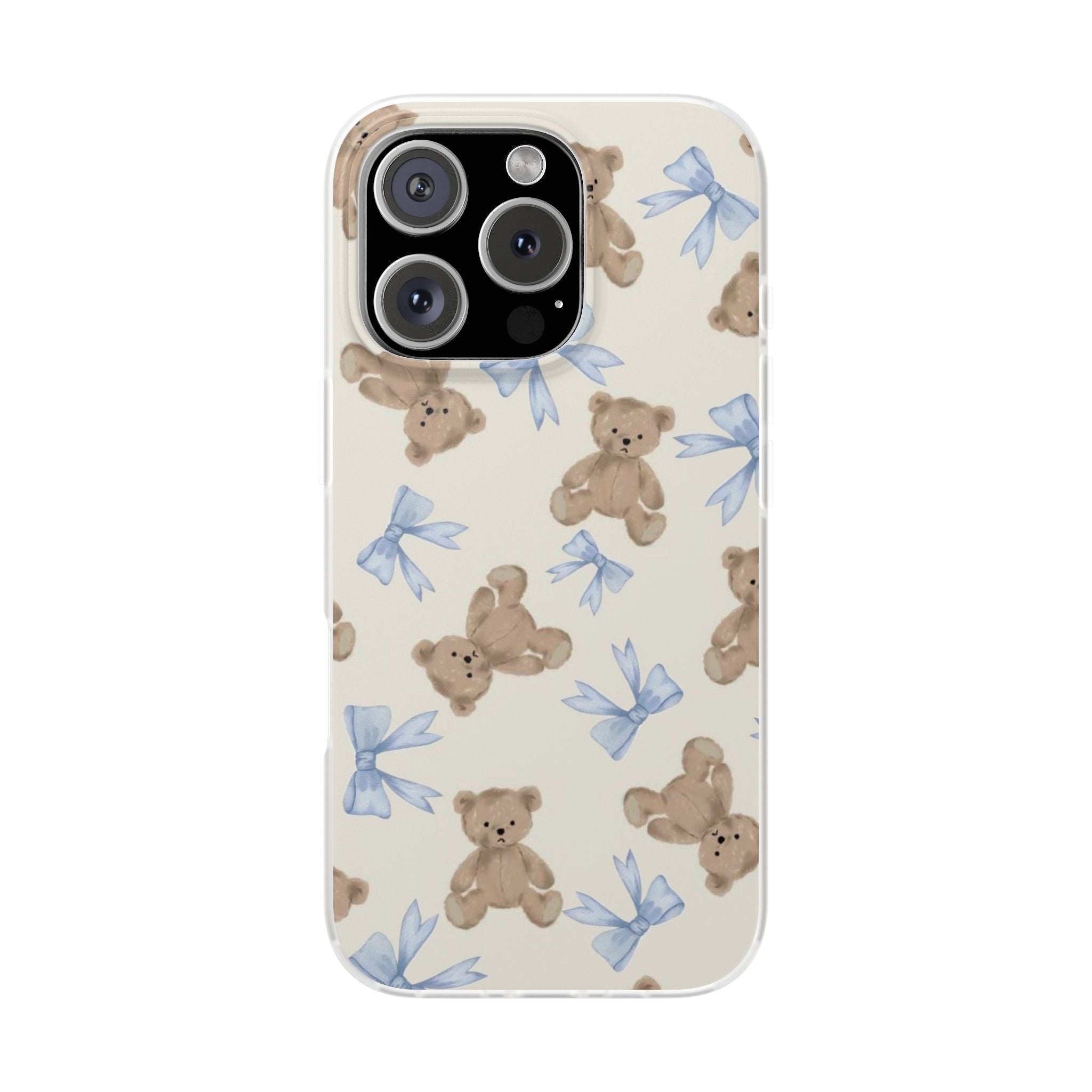 Teddy Bear Pattern Phone Case — Cute Blue Bow Baby Shower Gift