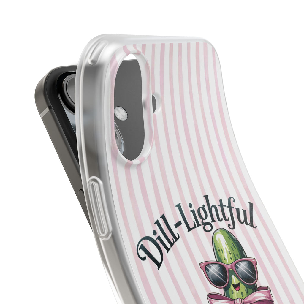Phone Case — "Dill-Lightful" Cute Pickle Design on Pink Stripes