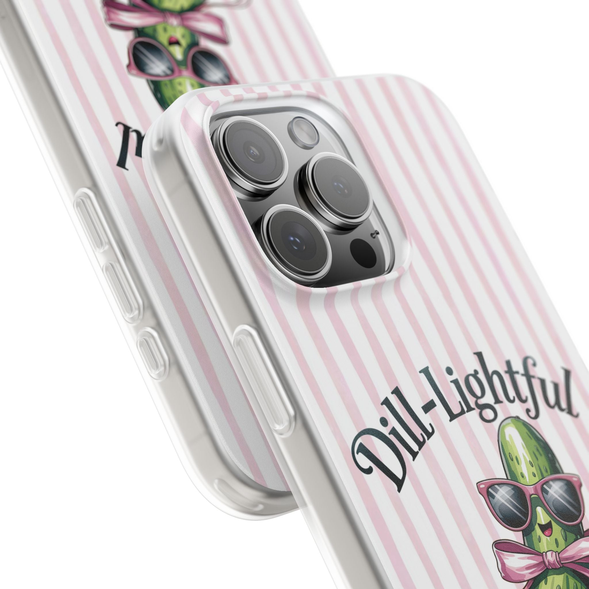 Phone Case — "Dill-Lightful" Cute Pickle Design on Pink Stripes