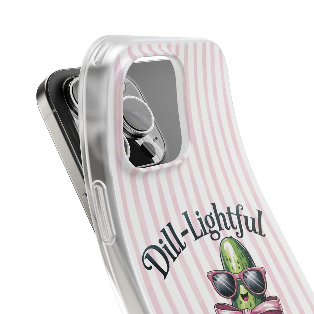 Phone Case — "Dill-Lightful" Cute Pickle Design on Pink Stripes