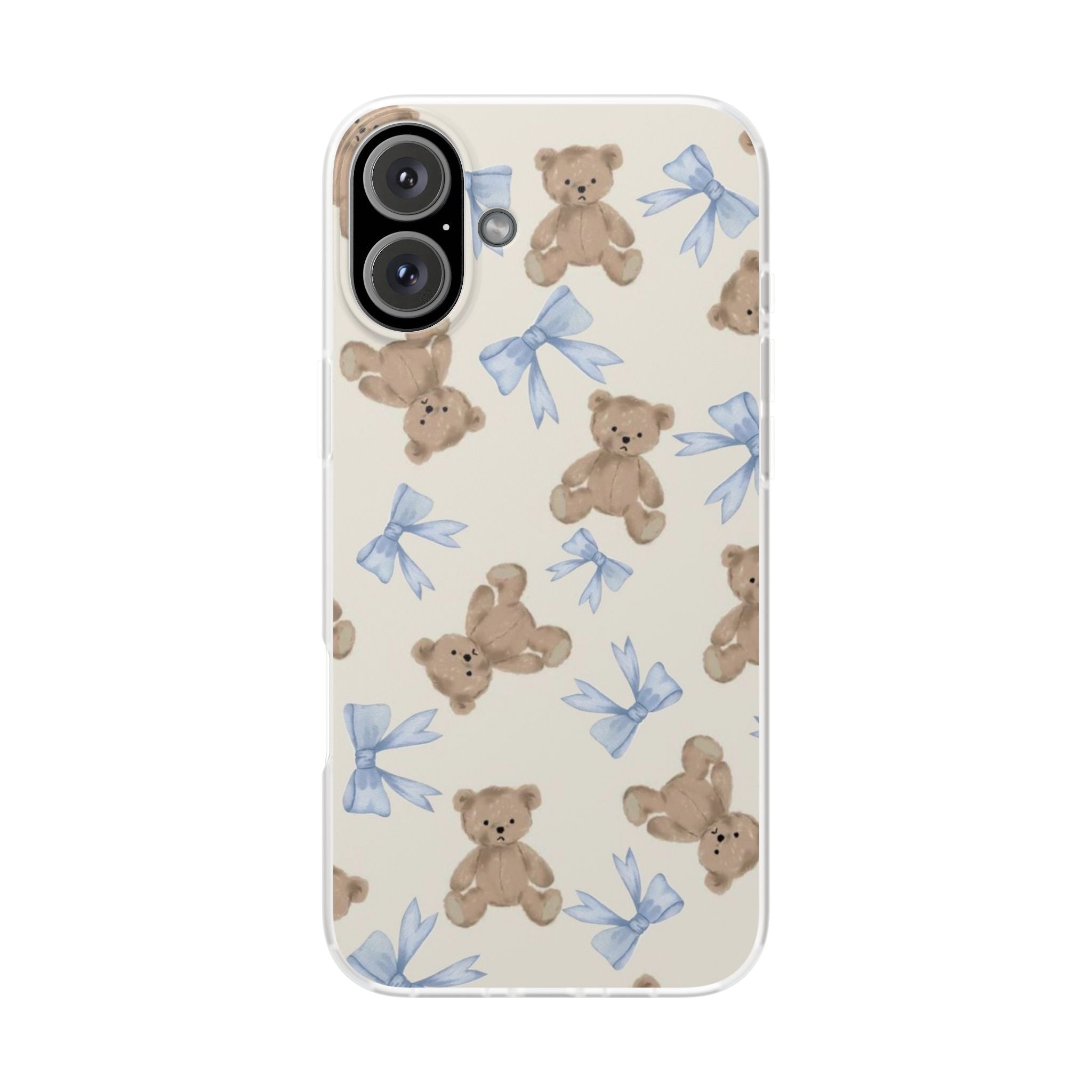 Teddy Bear Pattern Phone Case — Cute Blue Bow Baby Shower Gift