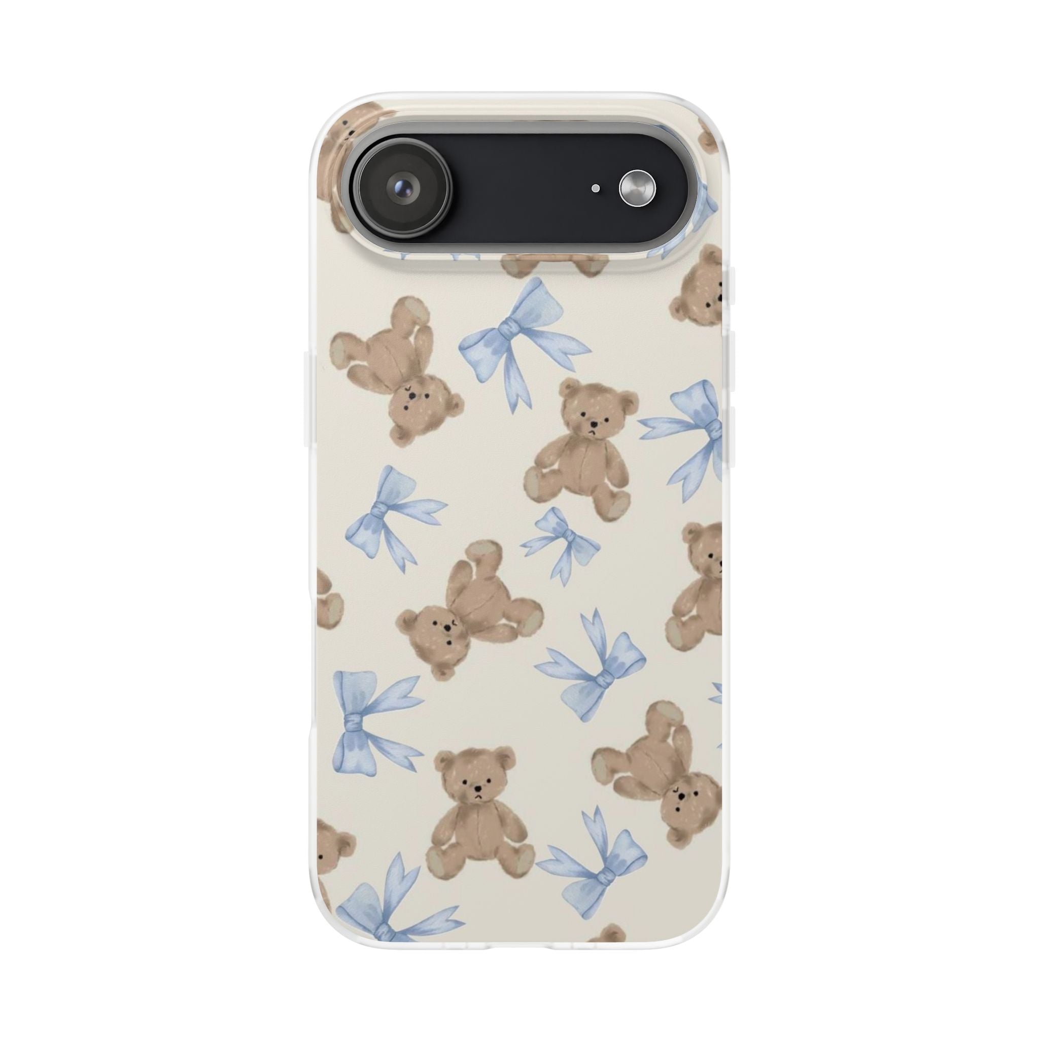 Teddy Bear Pattern Phone Case — Cute Blue Bow Baby Shower Gift