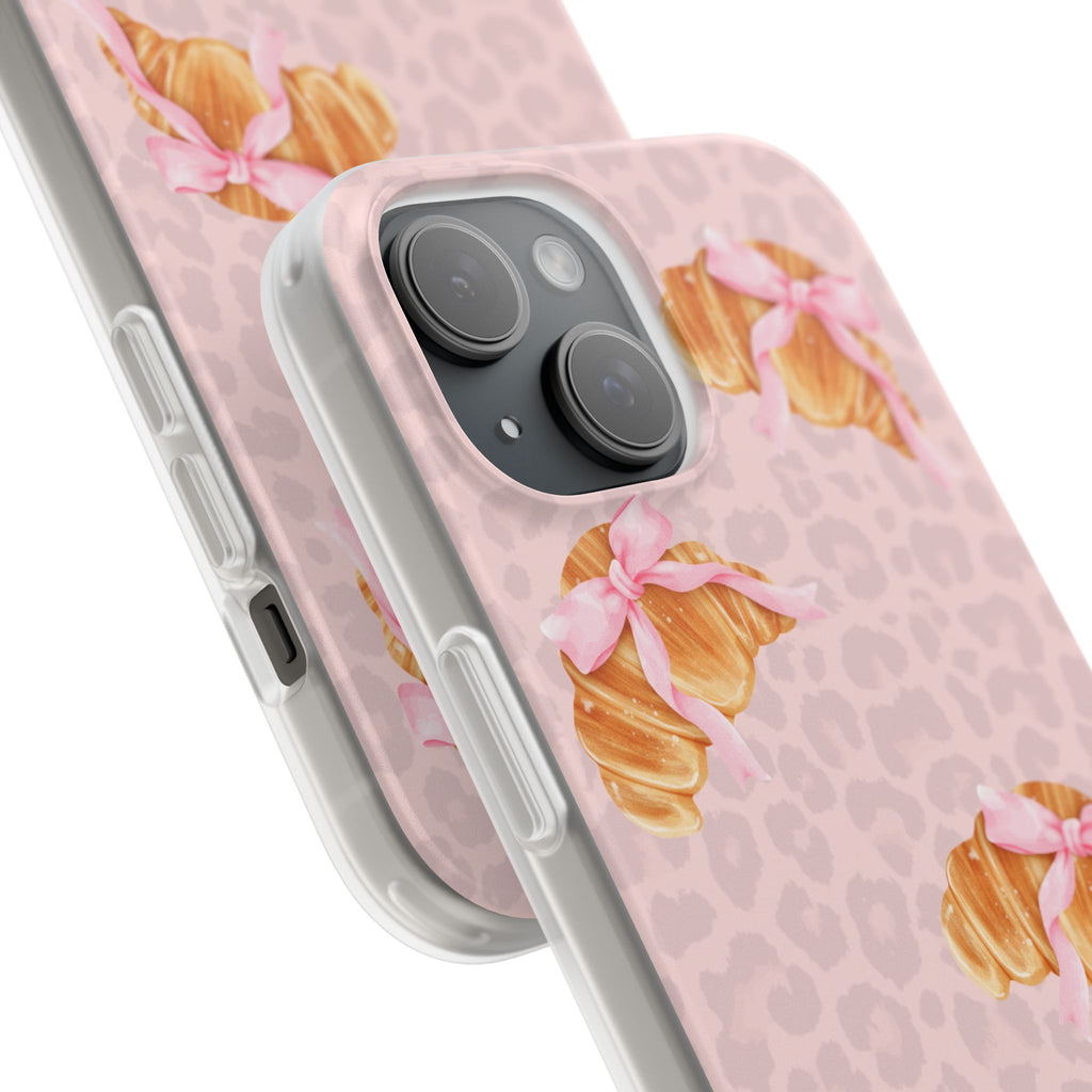 Pink Bow Croissant Phone Case — Cute Kawaii Pastry iPhone Cover