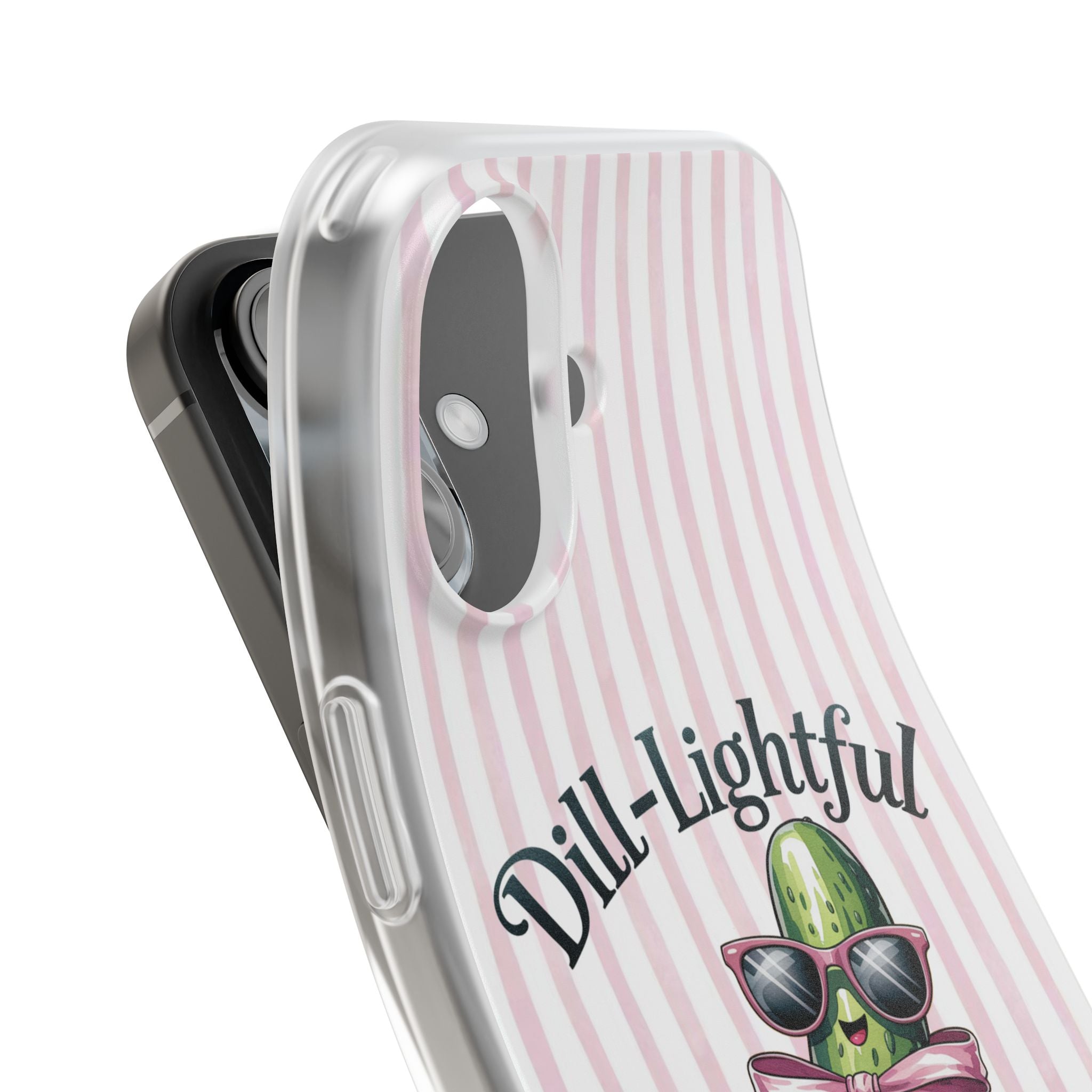 Phone Case — "Dill-Lightful" Cute Pickle Design on Pink Stripes