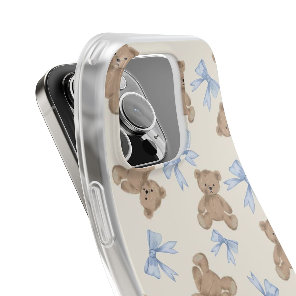 Teddy Bear Pattern Phone Case — Cute Blue Bow Baby Shower Gift