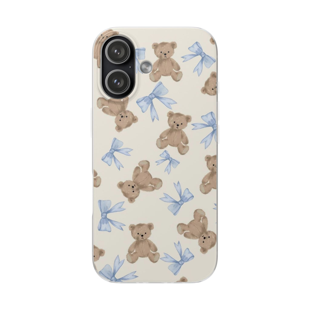 Teddy Bear Pattern Phone Case — Cute Blue Bow Baby Shower Gift