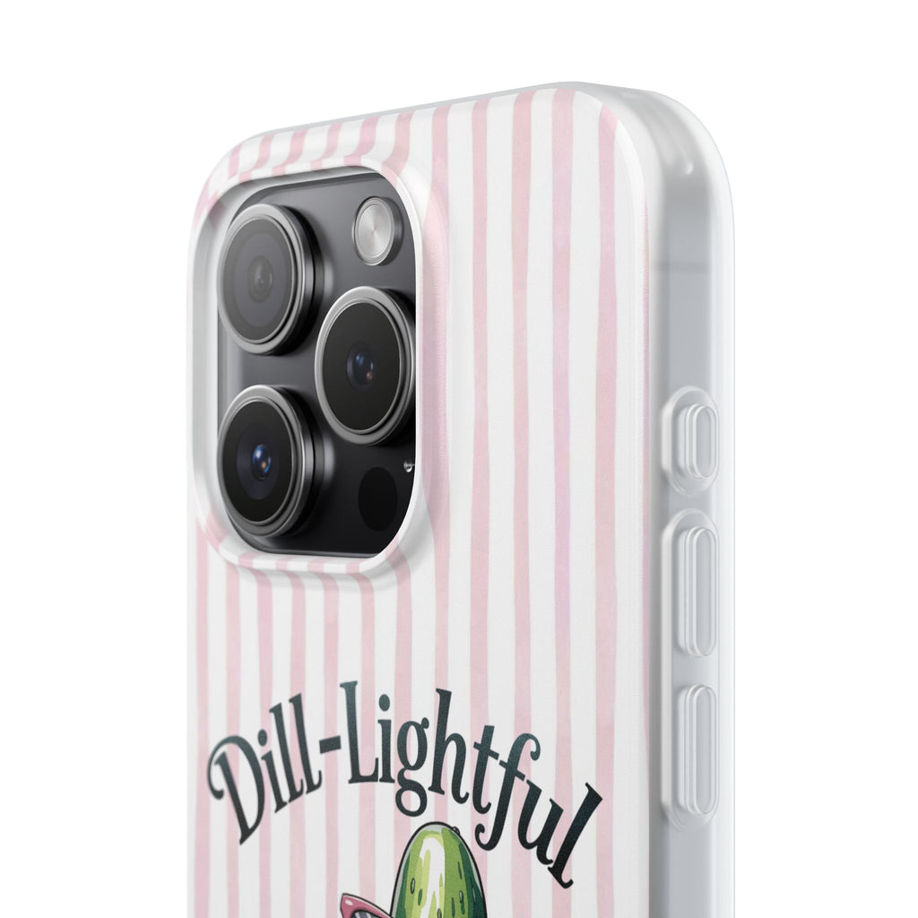 Phone Case — "Dill-Lightful" Cute Pickle Design on Pink Stripes