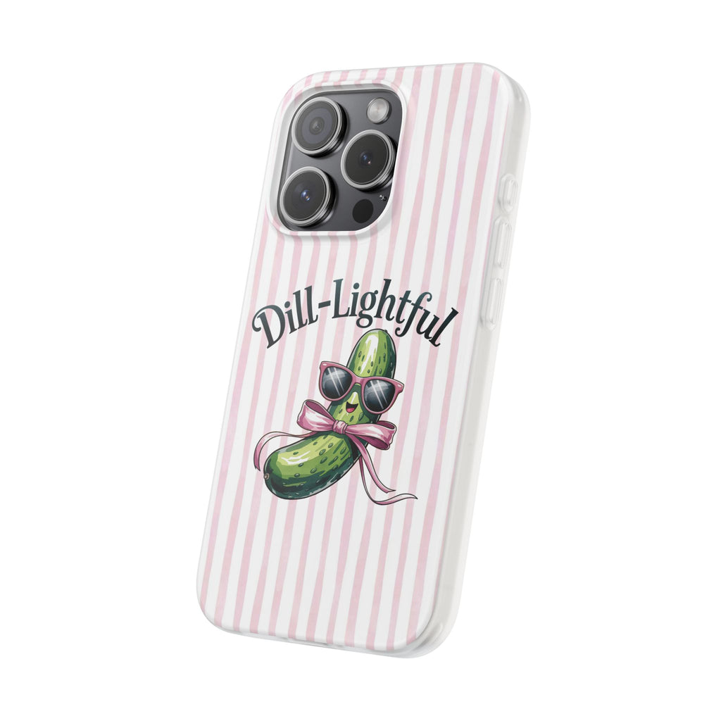 Phone Case — "Dill-Lightful" Cute Pickle Design on Pink Stripes
