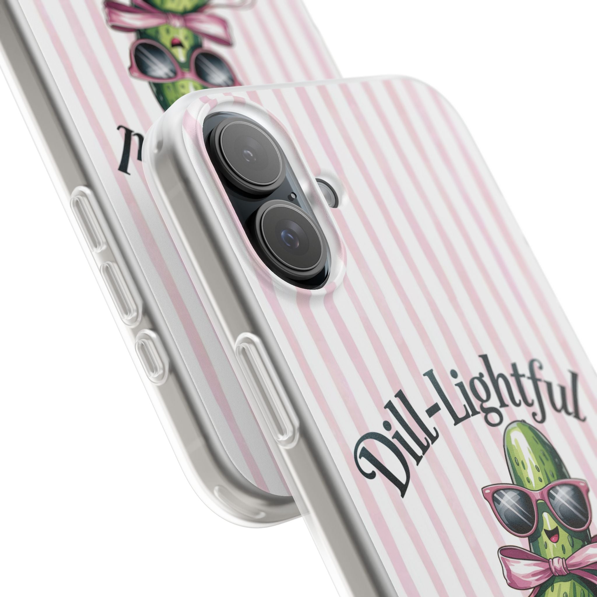 Phone Case — "Dill-Lightful" Cute Pickle Design on Pink Stripes