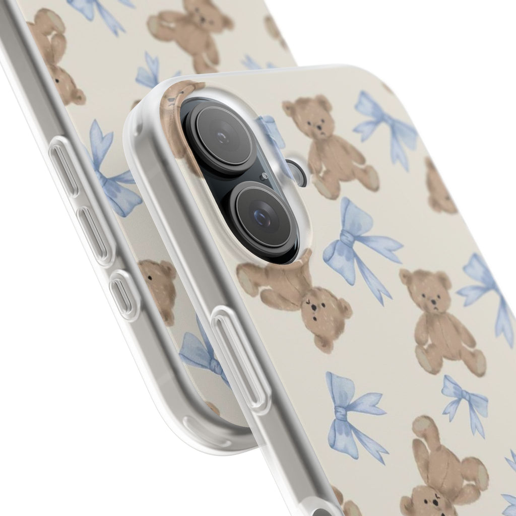 Teddy Bear Pattern Phone Case — Cute Blue Bow Baby Shower Gift