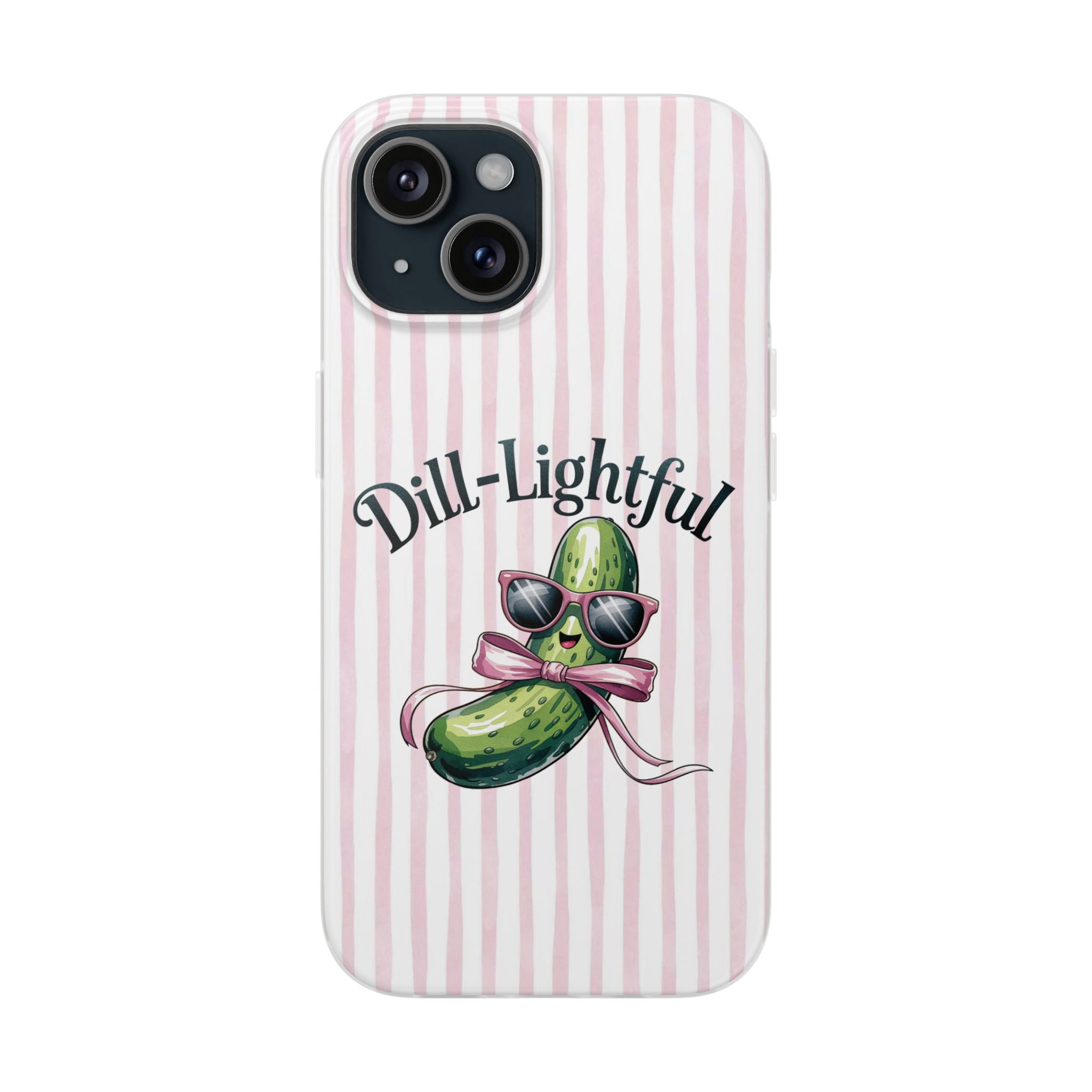 Phone Case — "Dill-Lightful" Cute Pickle Design on Pink Stripes