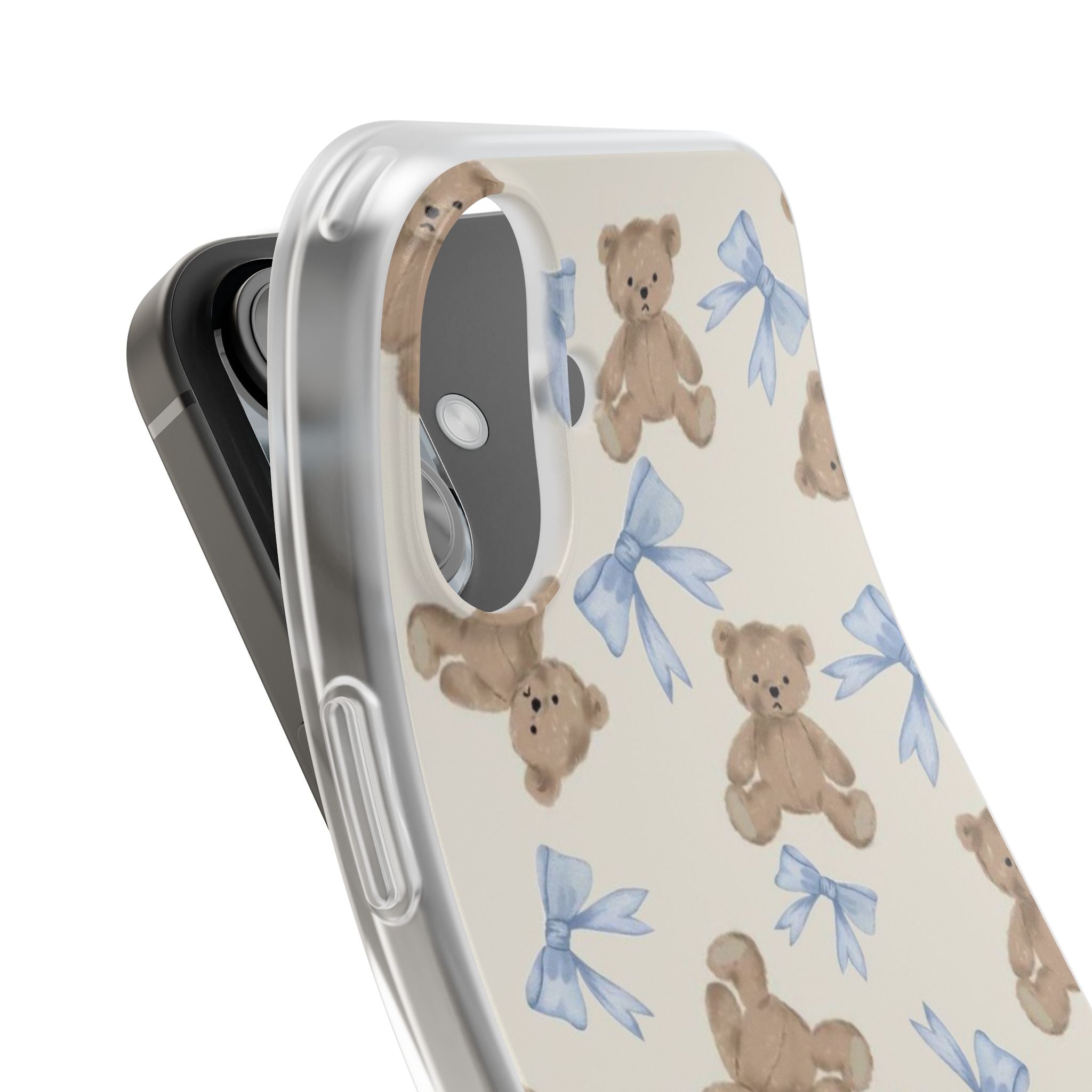 Teddy Bear Pattern Phone Case — Cute Blue Bow Baby Shower Gift