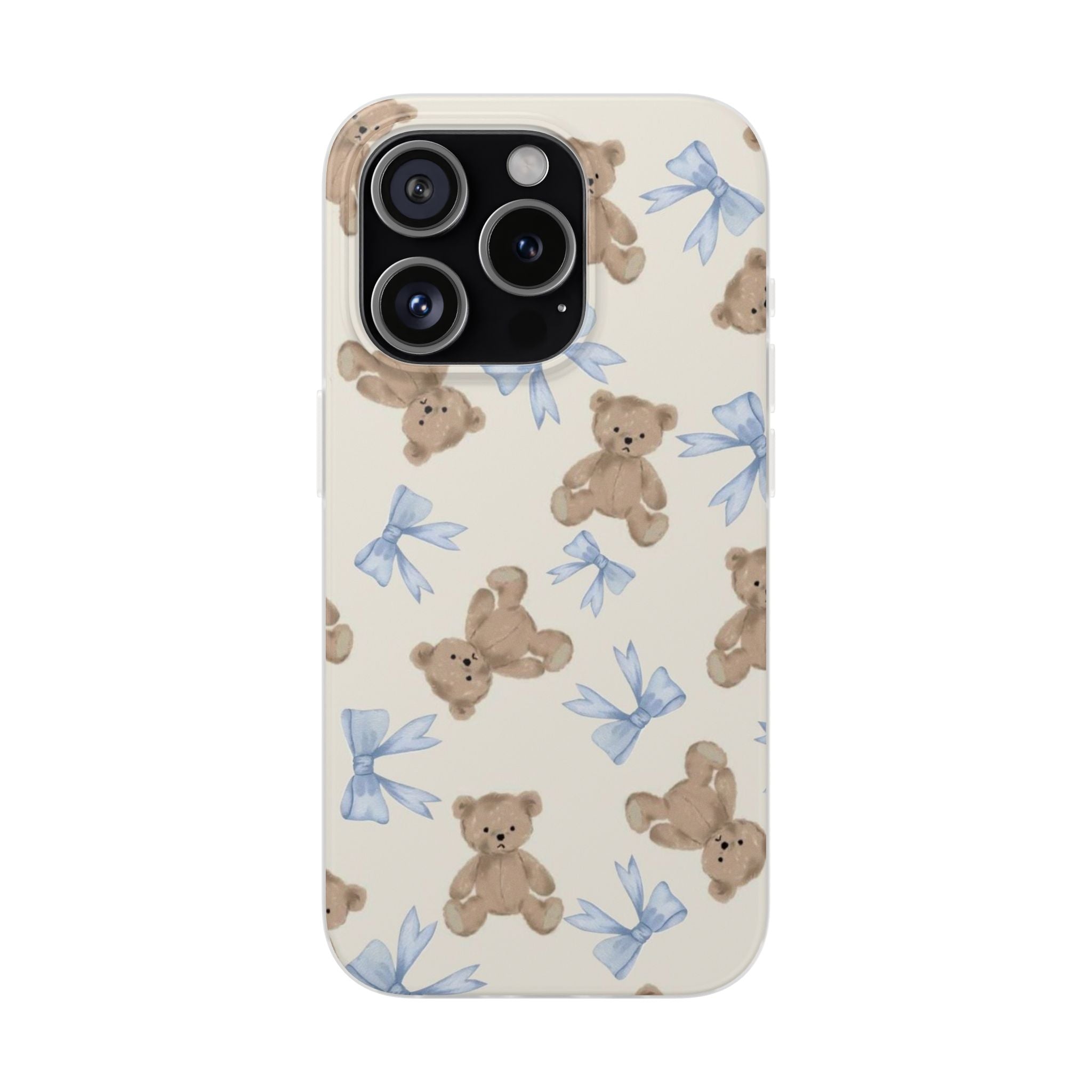 Teddy Bear Pattern Phone Case — Cute Blue Bow Baby Shower Gift