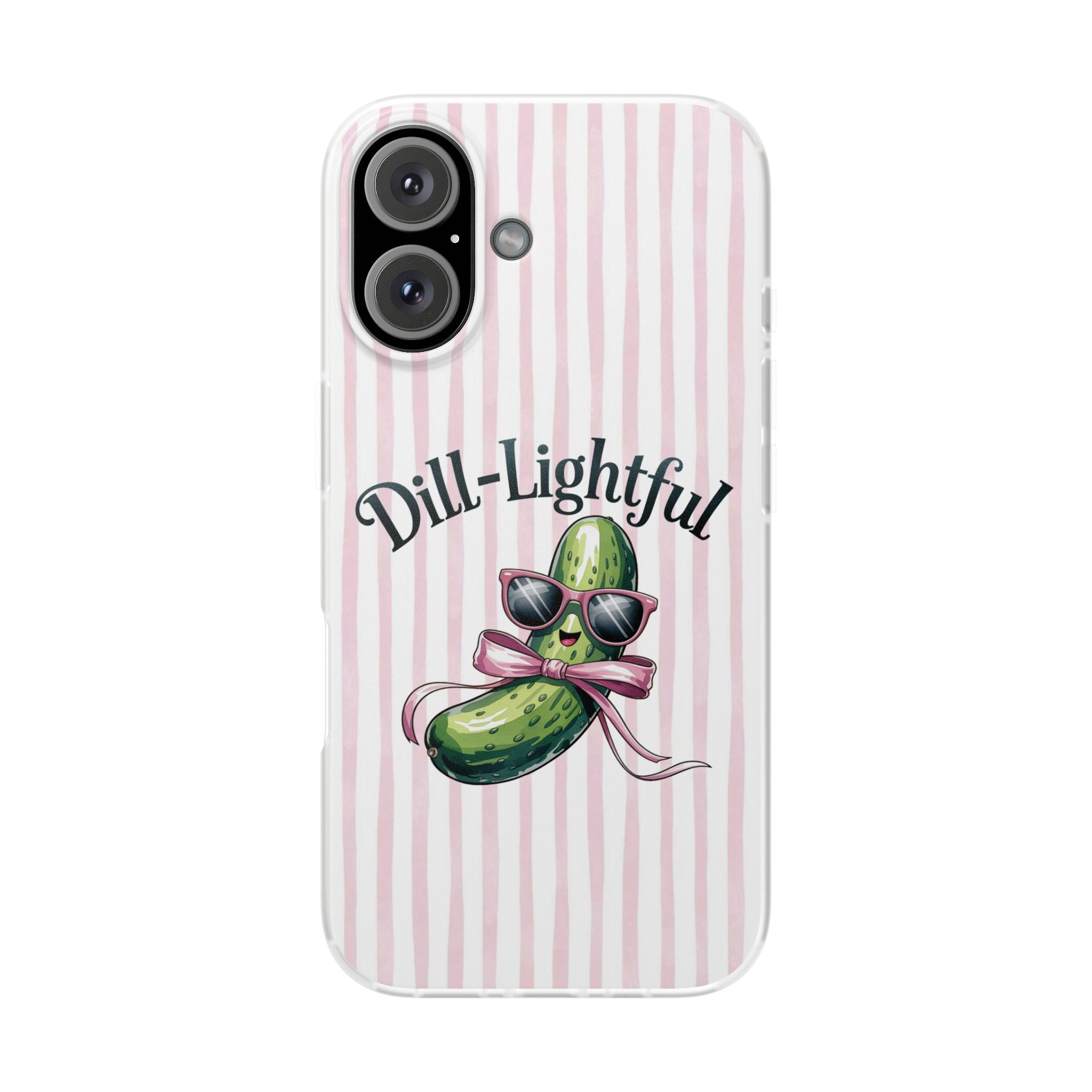 Phone Case — "Dill-Lightful" Cute Pickle Design on Pink Stripes