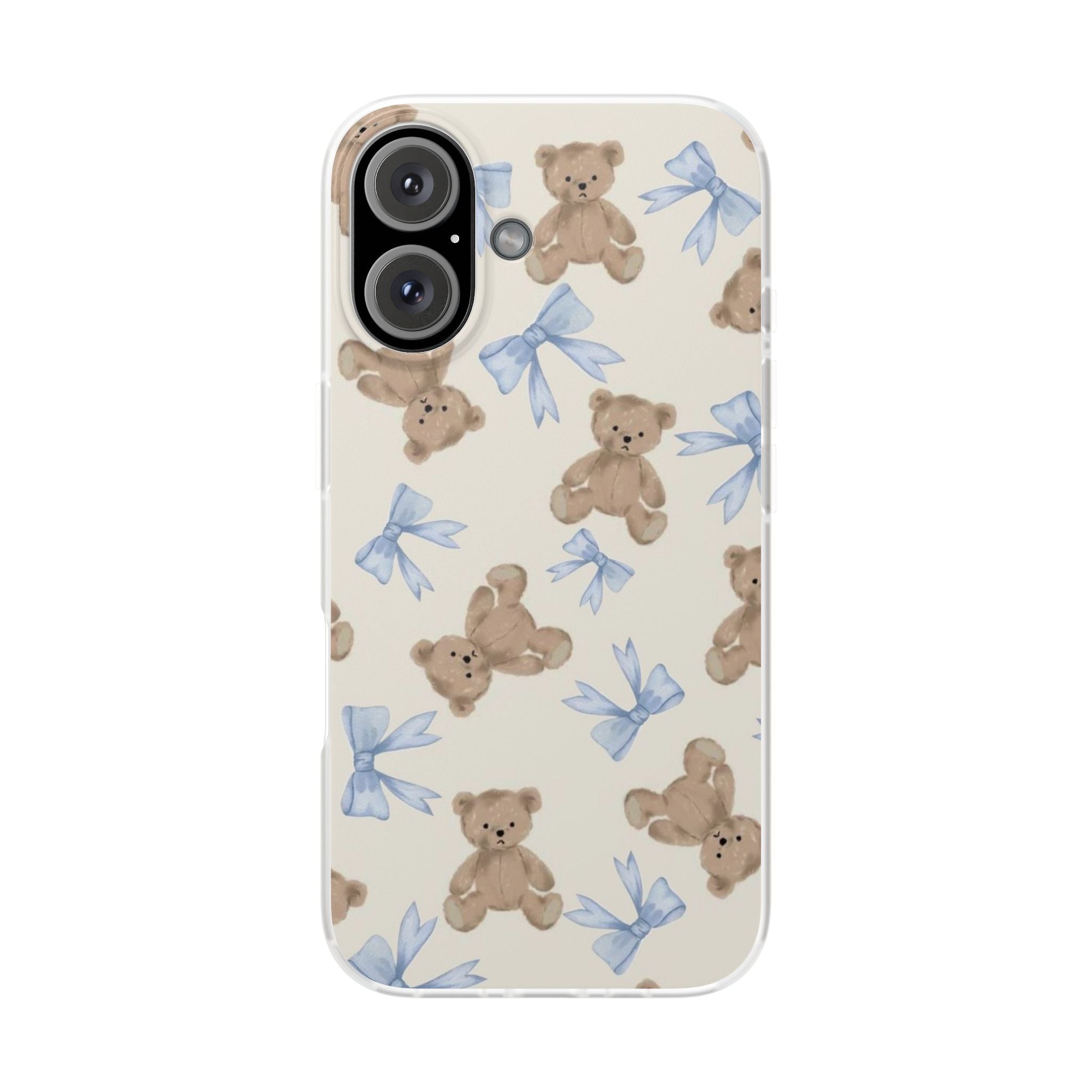Teddy Bear Pattern Phone Case — Cute Blue Bow Baby Shower Gift