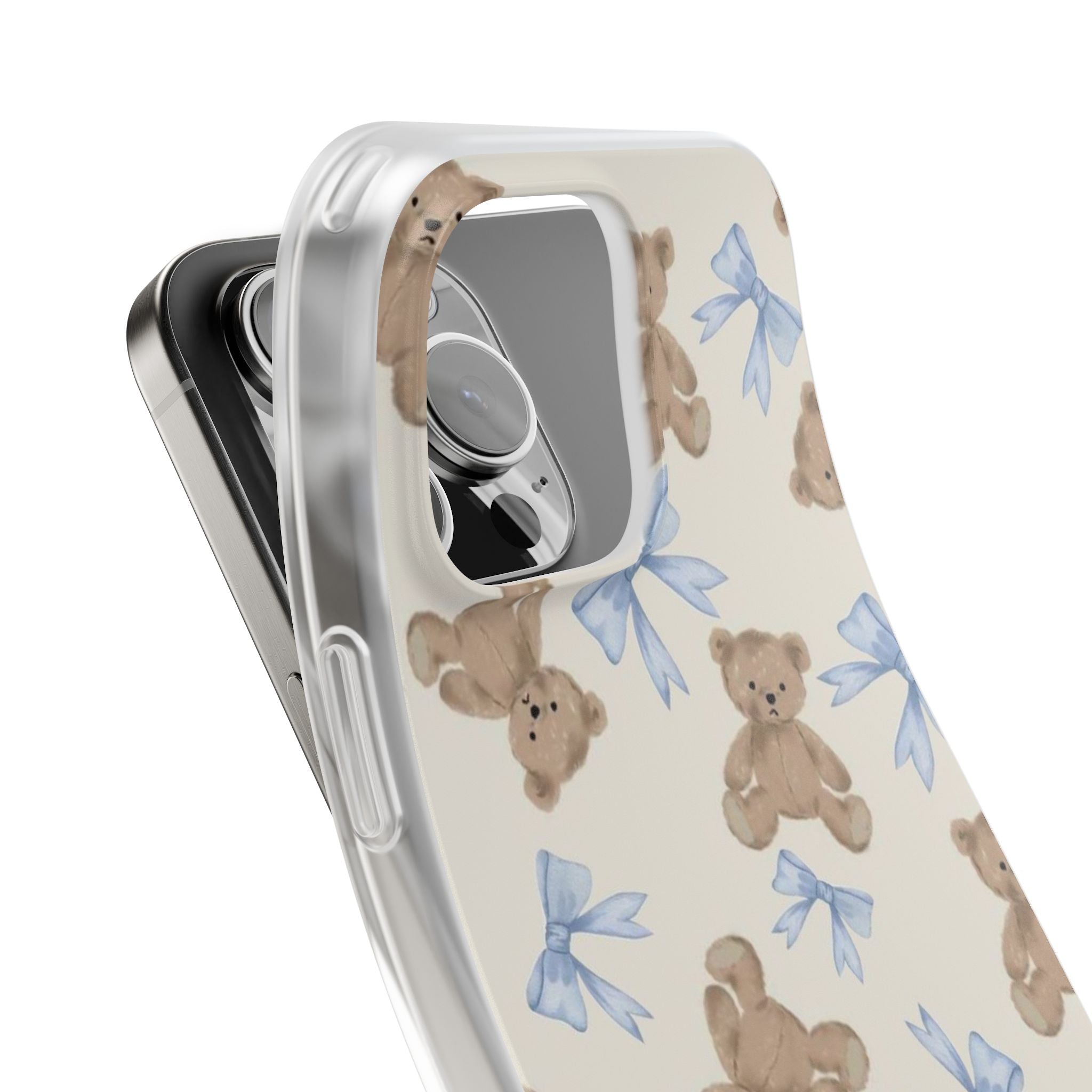 Teddy Bear Pattern Phone Case — Cute Blue Bow Baby Shower Gift