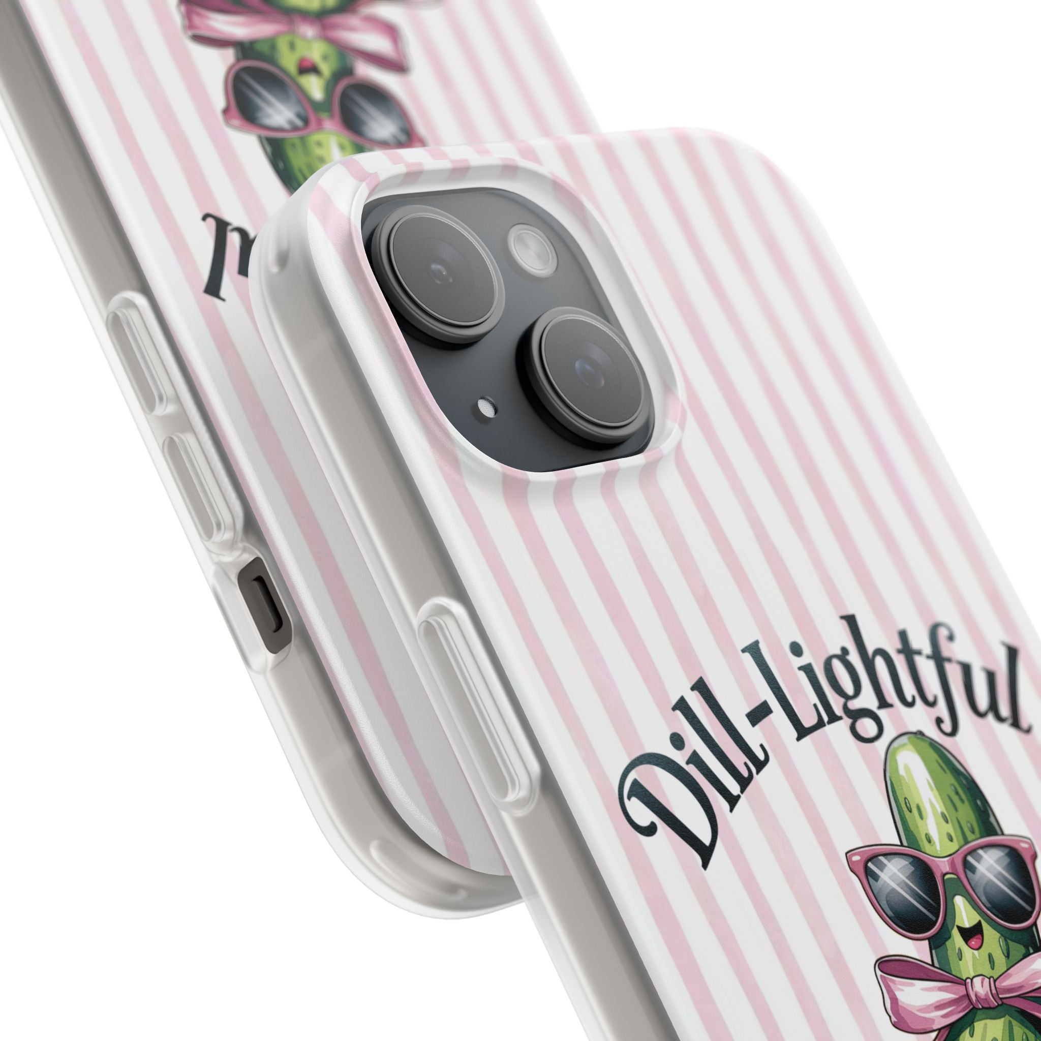 Phone Case — "Dill-Lightful" Cute Pickle Design on Pink Stripes