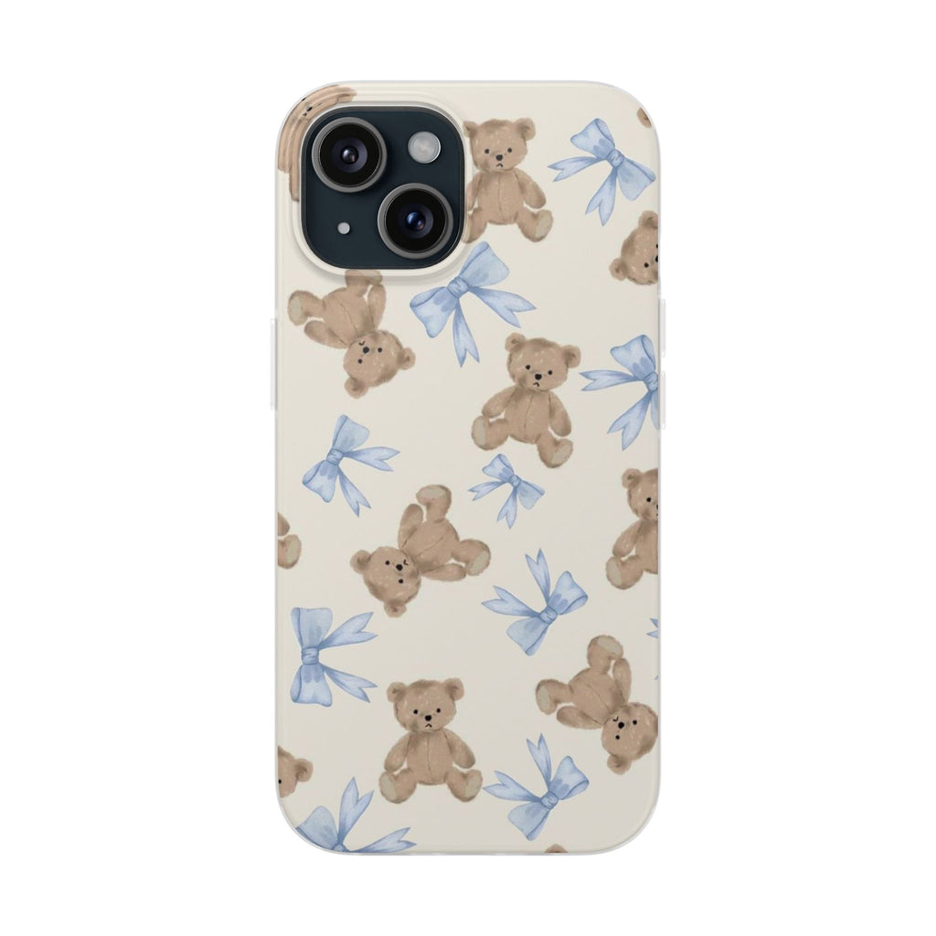 Teddy Bear Pattern Phone Case — Cute Blue Bow Baby Shower Gift