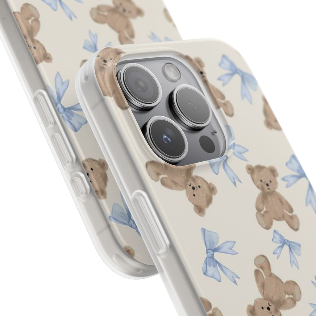 Teddy Bear Pattern Phone Case — Cute Blue Bow Baby Shower Gift