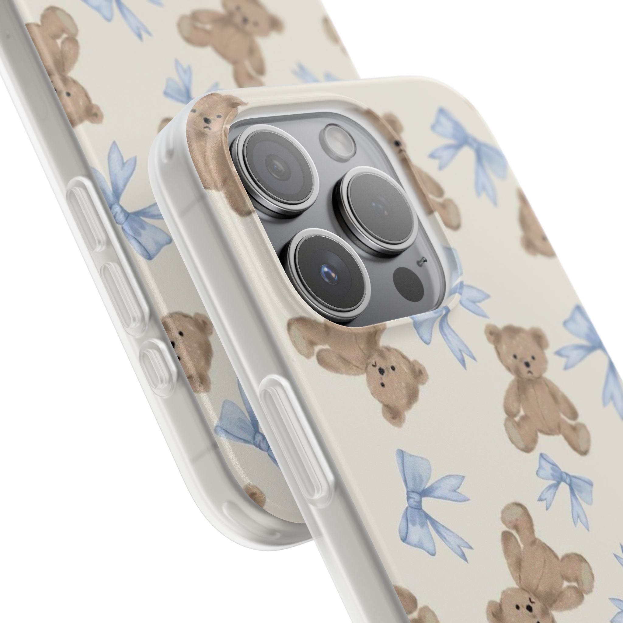 Teddy Bear Pattern Phone Case — Cute Blue Bow Baby Shower Gift