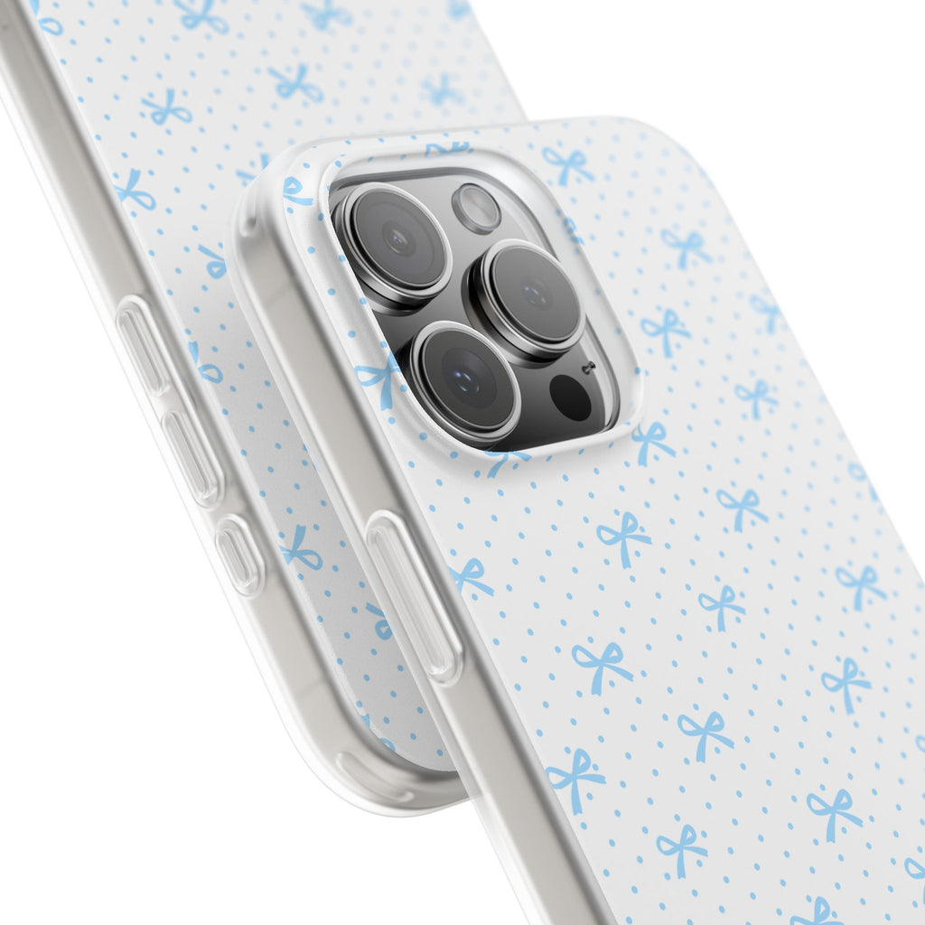 Blue Bow Pattern Flexi Phone Case — Cute Polka Dot Protective Cover