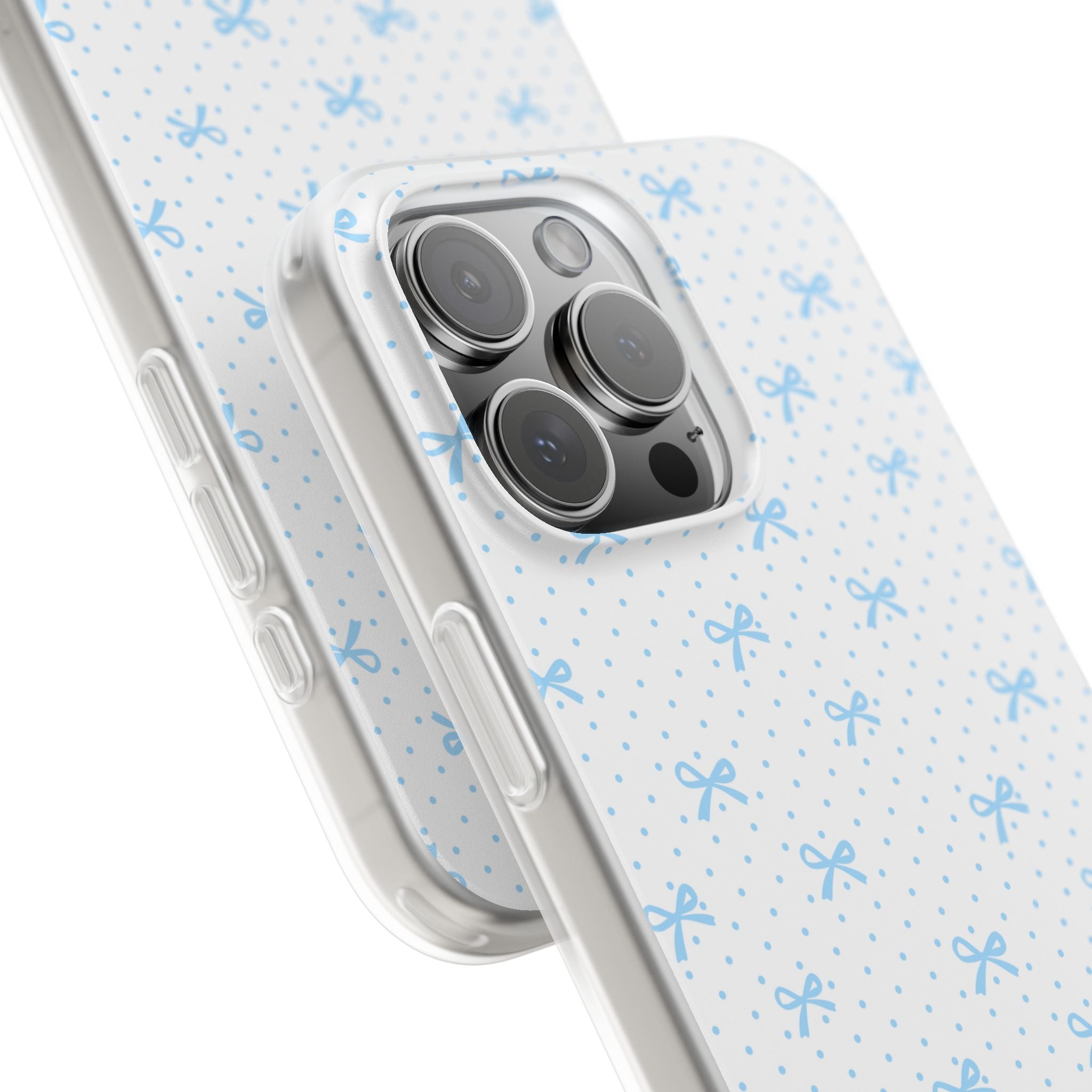 Blue Bow Pattern Flexi Phone Case — Cute Polka Dot Protective Cover