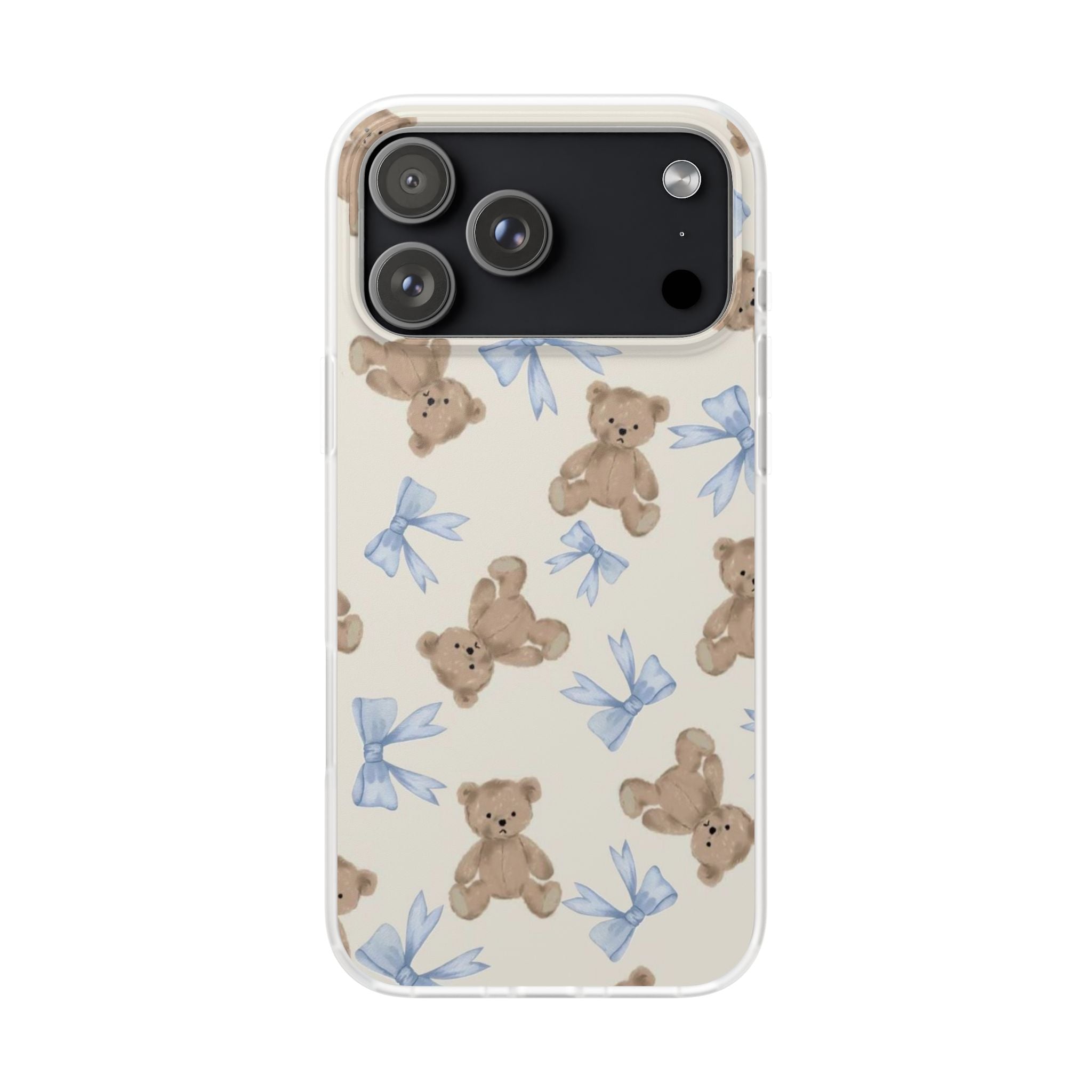 Teddy Bear Pattern Phone Case — Cute Blue Bow Baby Shower Gift