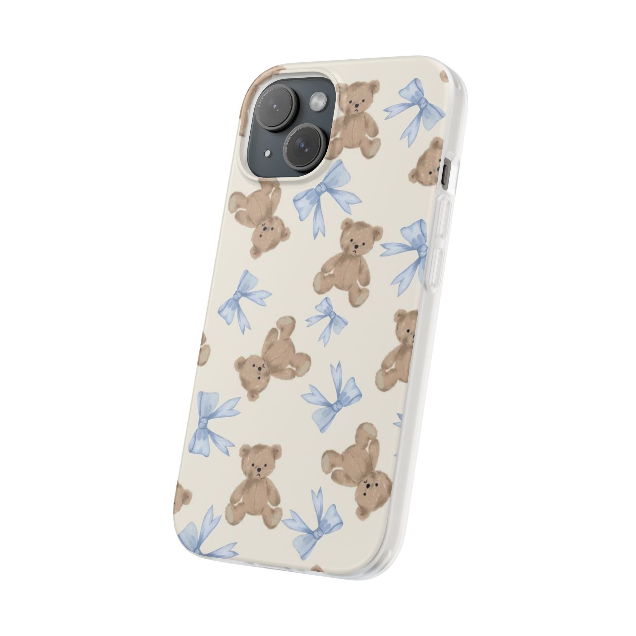 Teddy Bear Pattern Phone Case — Cute Blue Bow Baby Shower Gift