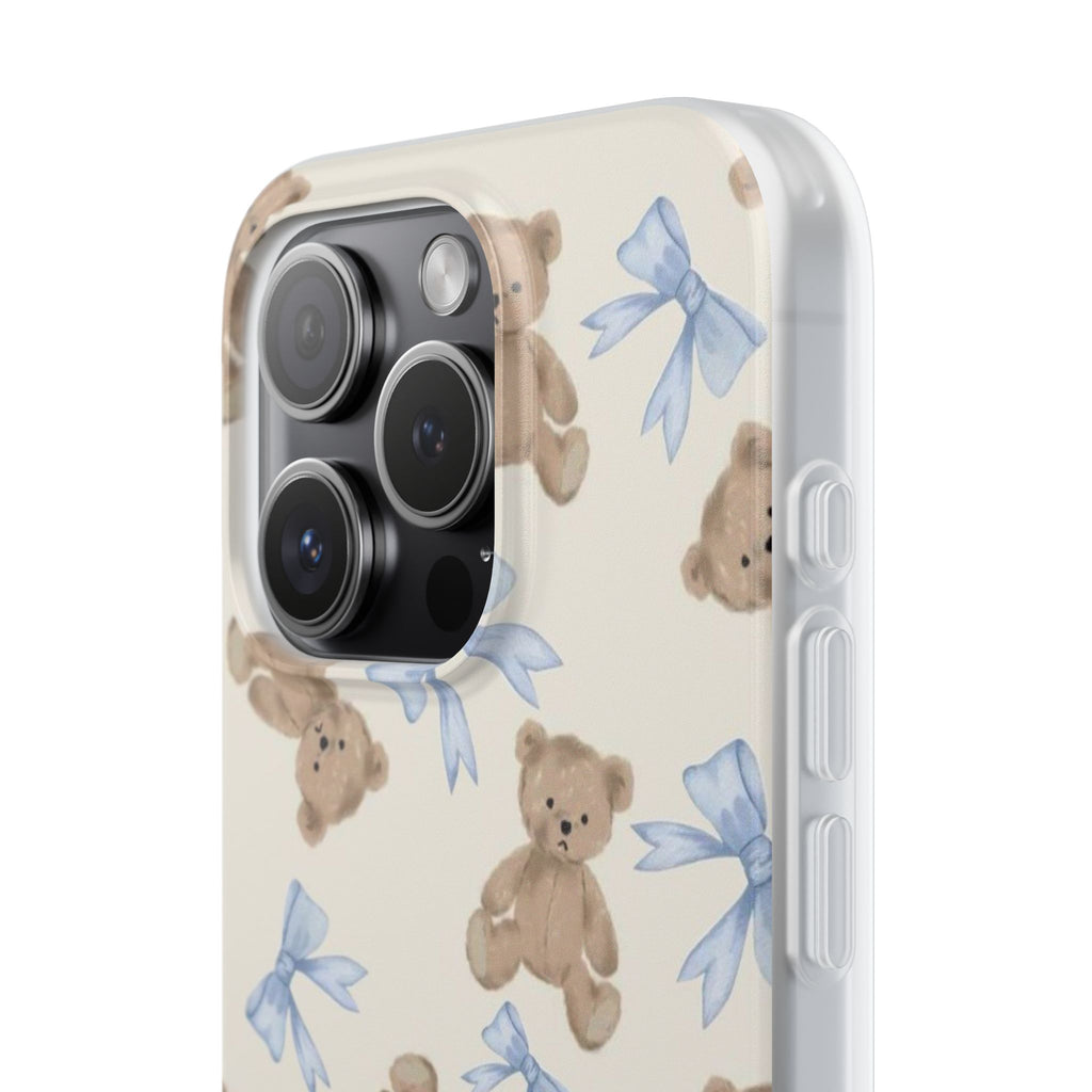 Teddy Bear Pattern Phone Case — Cute Blue Bow Baby Shower Gift