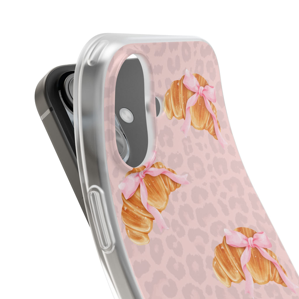 Pink Bow Croissant Phone Case — Cute Kawaii Pastry iPhone Cover