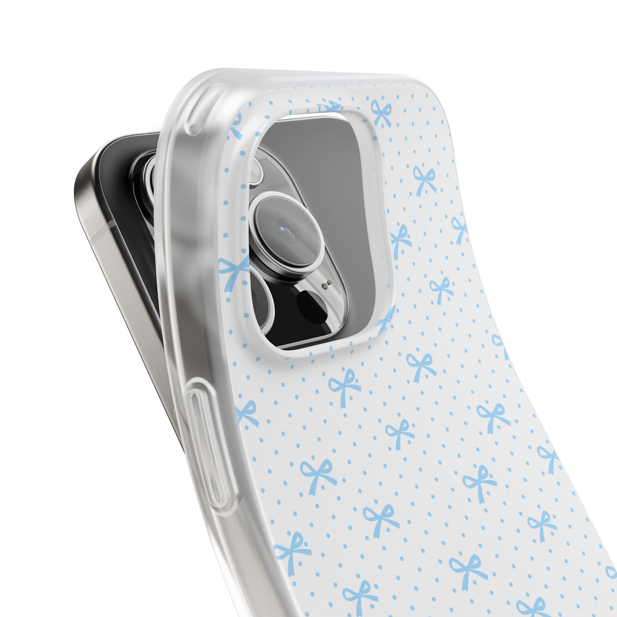 Blue Bow Pattern Flexi Phone Case — Cute Polka Dot Protective Cover
