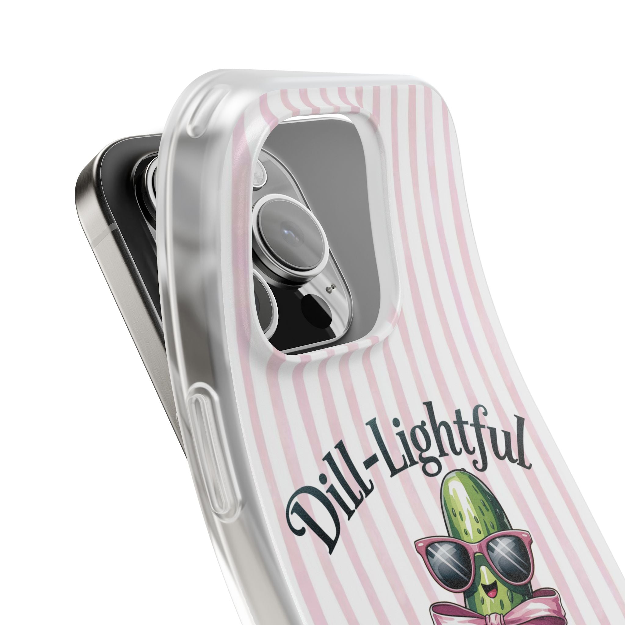 Phone Case — "Dill-Lightful" Cute Pickle Design on Pink Stripes