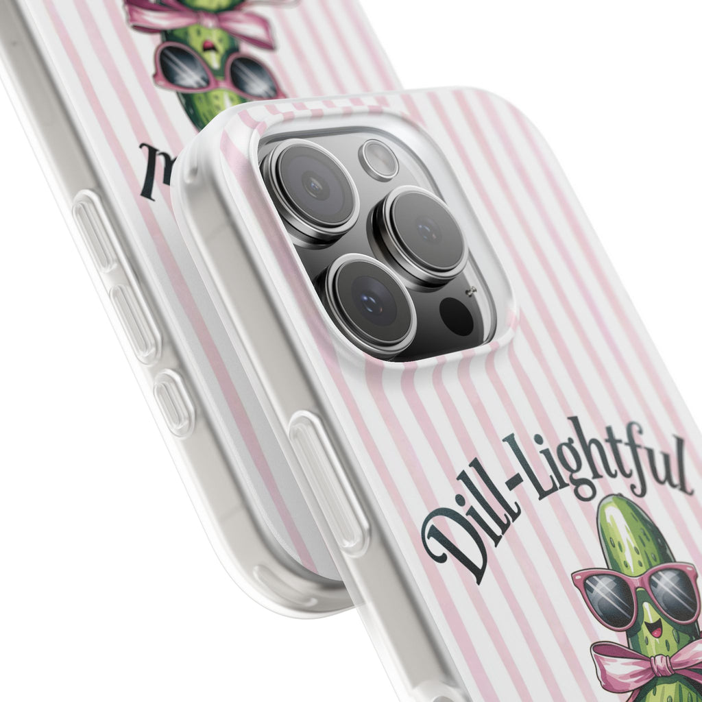 Phone Case — "Dill-Lightful" Cute Pickle Design on Pink Stripes